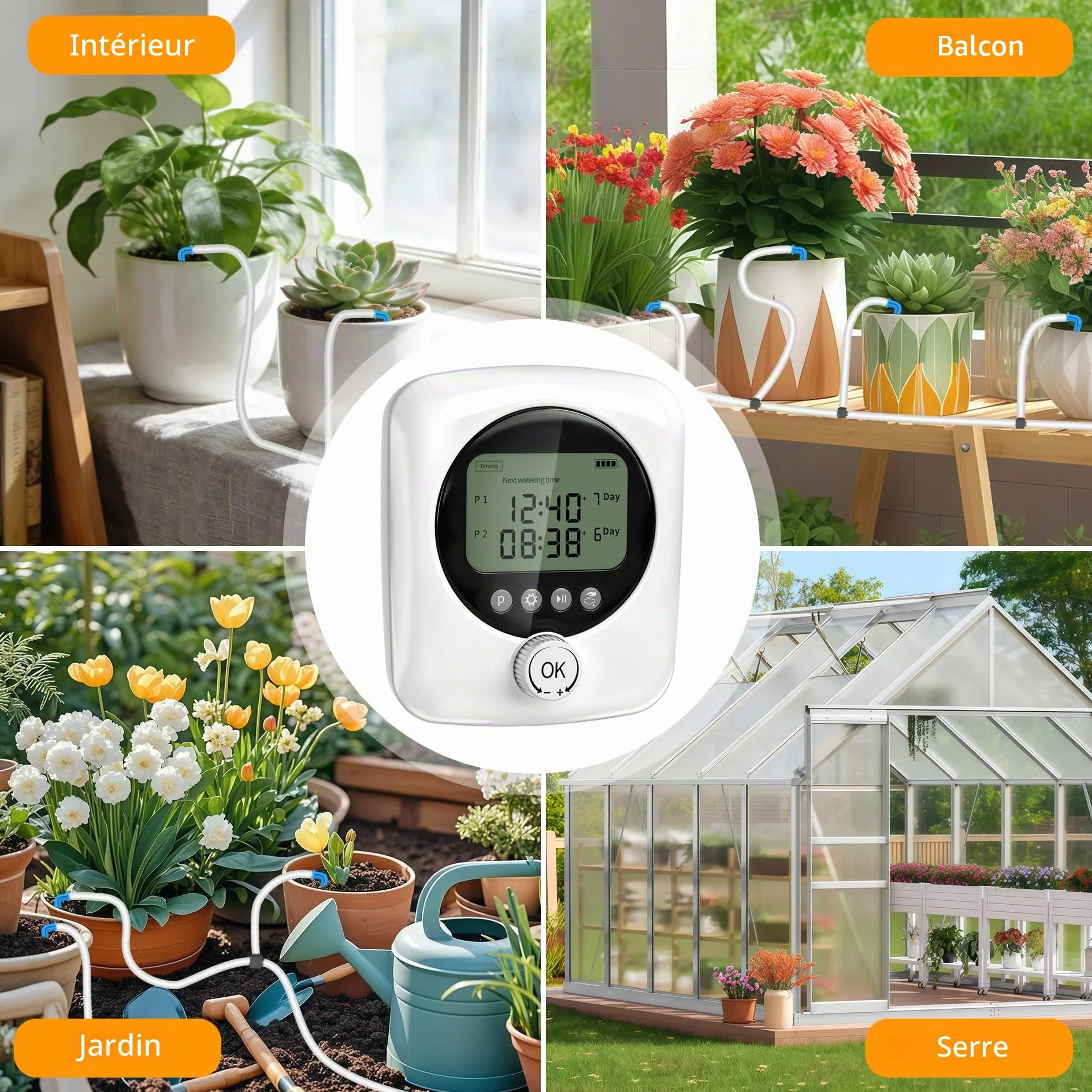 Arrosage Automatique Double Pompe Kit Goutte à Goutte Rechargeable USB-C 4400mAh, Programmateur avec Minuterie Réglable, Débit 800ML/Min, 20m Tuyau + 30 Goutteurs pour Jardin Balcon