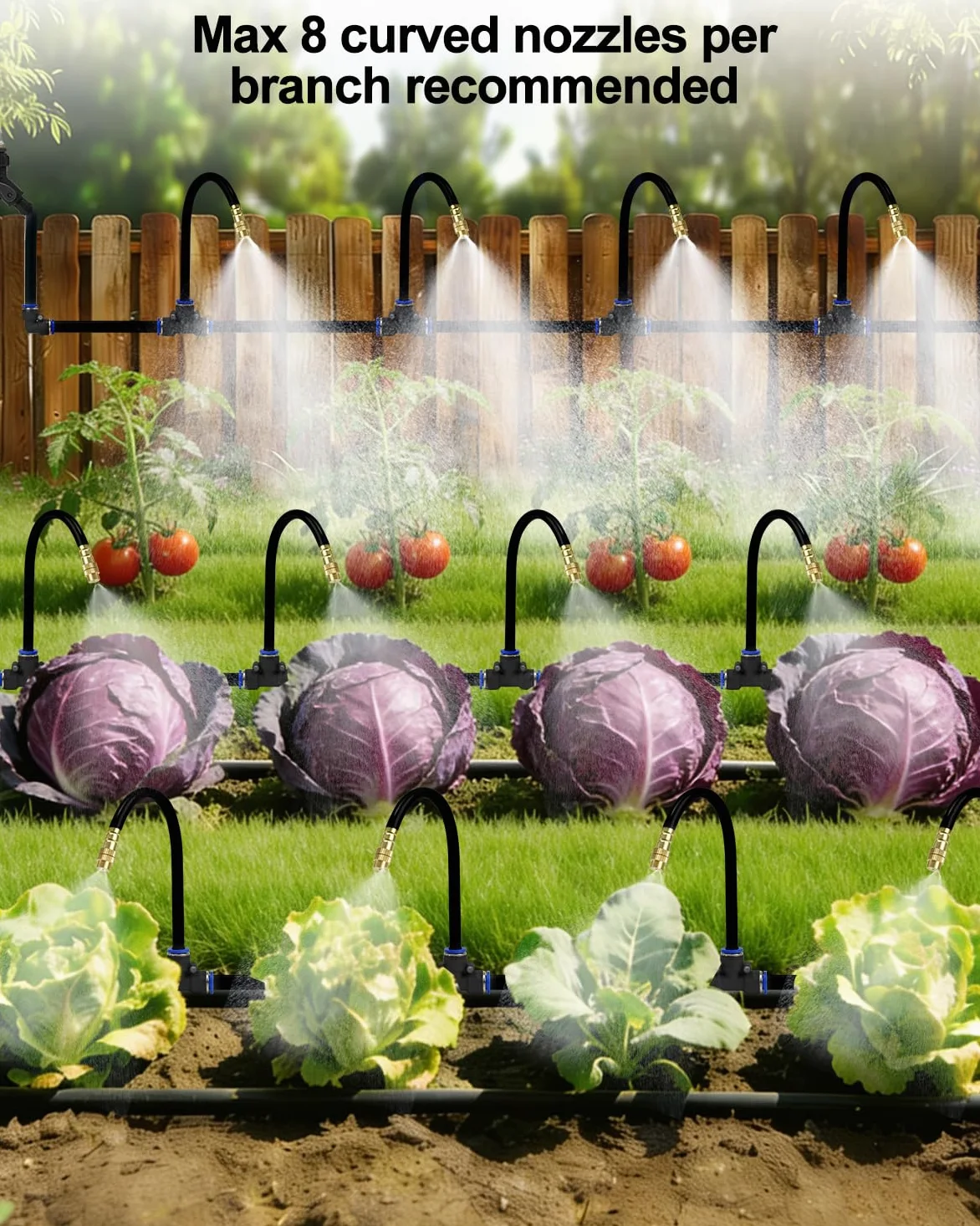 Système d'irrigation goutte à goutte, 60 m, 0,8 cm, kit d'arrosage de jardin amélioré en 2026 avec 32 buses en cuivre réglables à 360°, système d'arrosage automatique pour plates-bandes surélevées