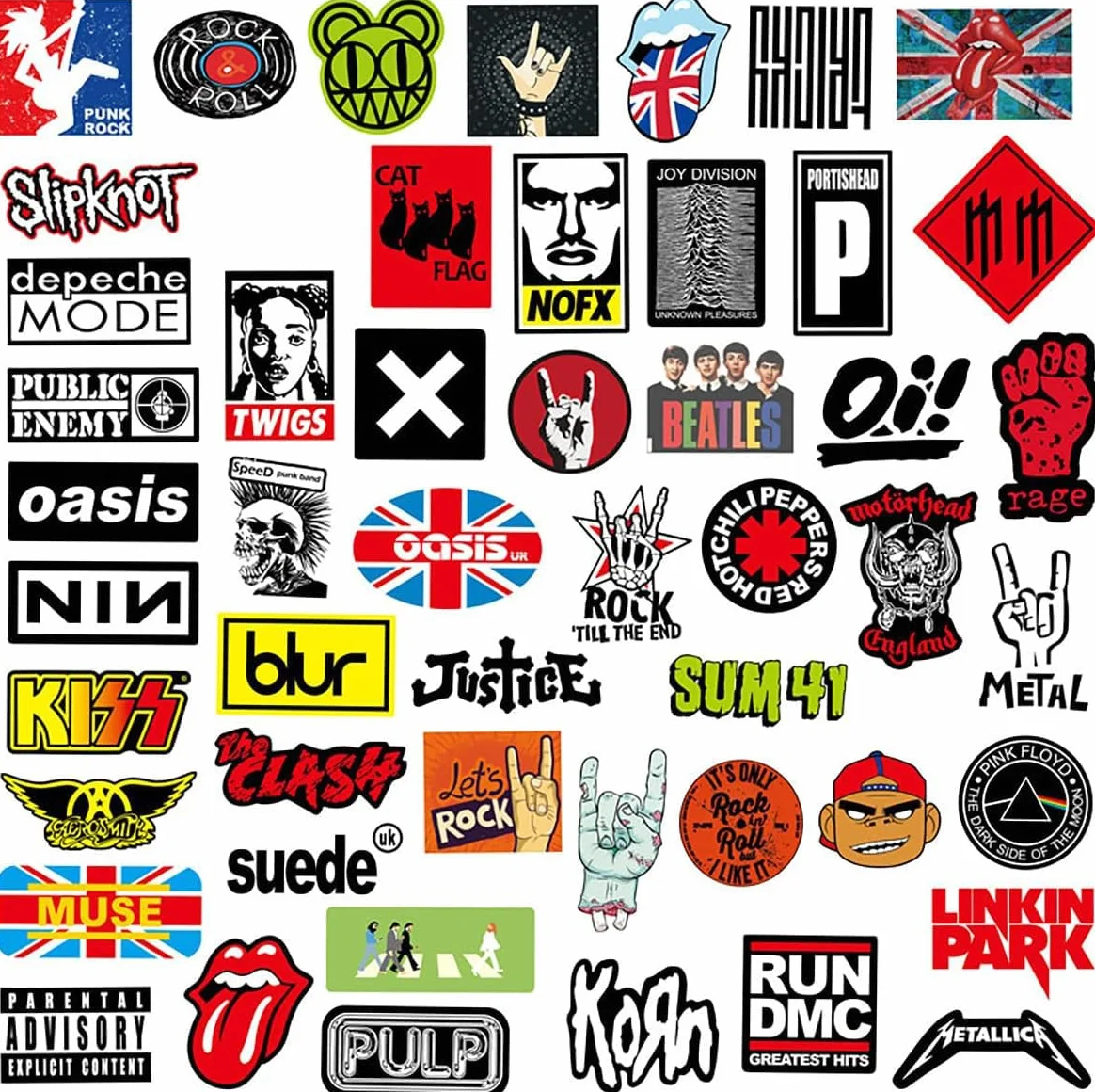 Autocollants Rock Roll Musique Vinyle Sticker Bomb Pack pour Ordinateur Portable Skateboard Vélo Guitare Bagages