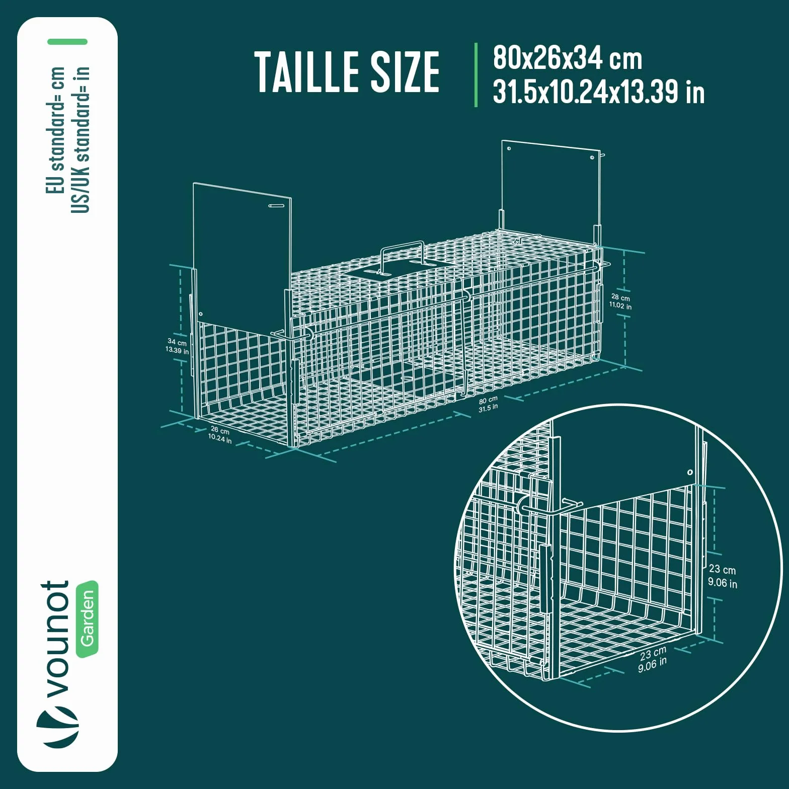 Piège à Animaux Vivants 80x26x34cm Cage de Capture sans Cruauté Réutilisable pour Rats Fouines Lapins Renard Vert