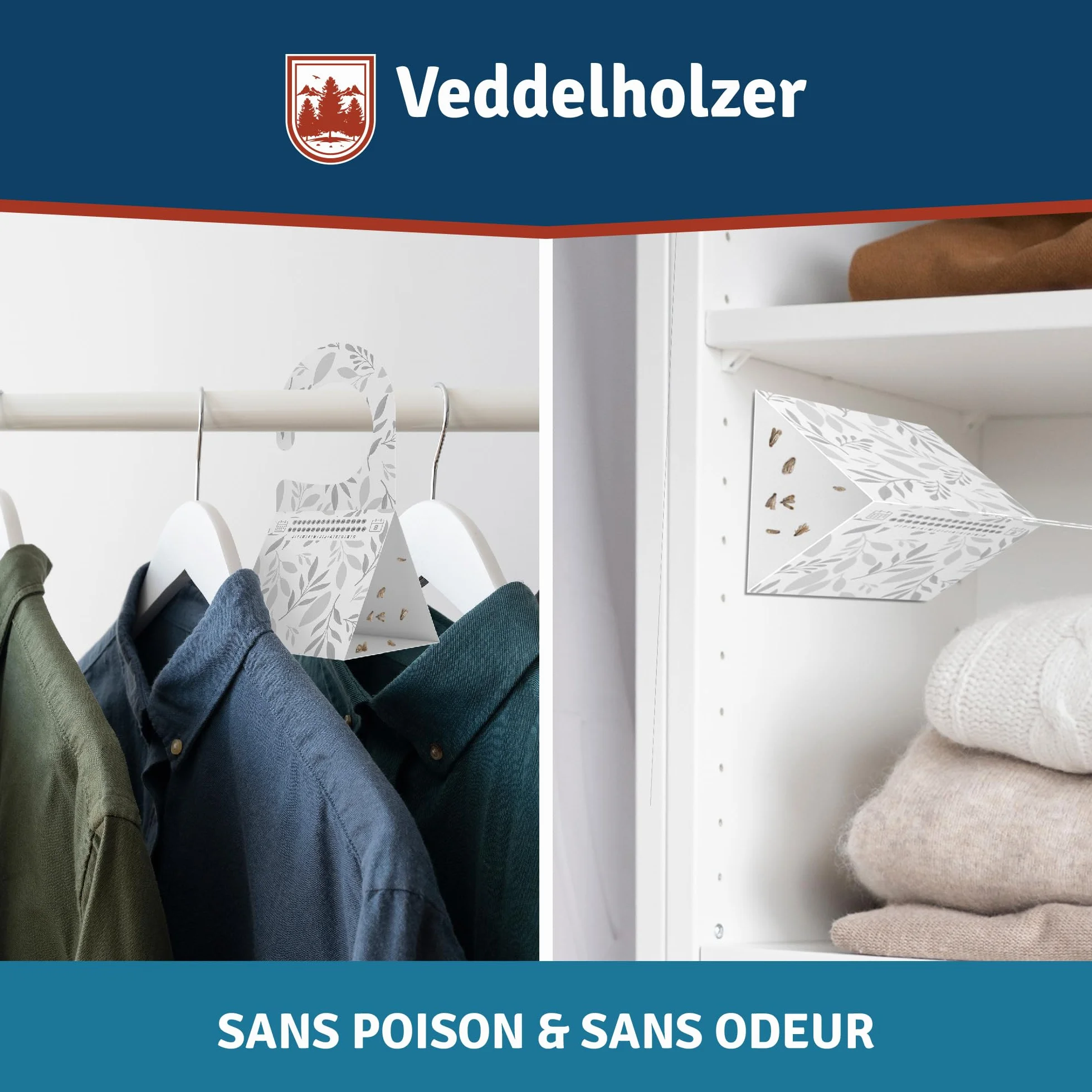 Veddelholzer Lot de 8 pièges à mites de vêtements - Piège triangulaire avec crochets et surface adhésive - Sans odeur et non toxique