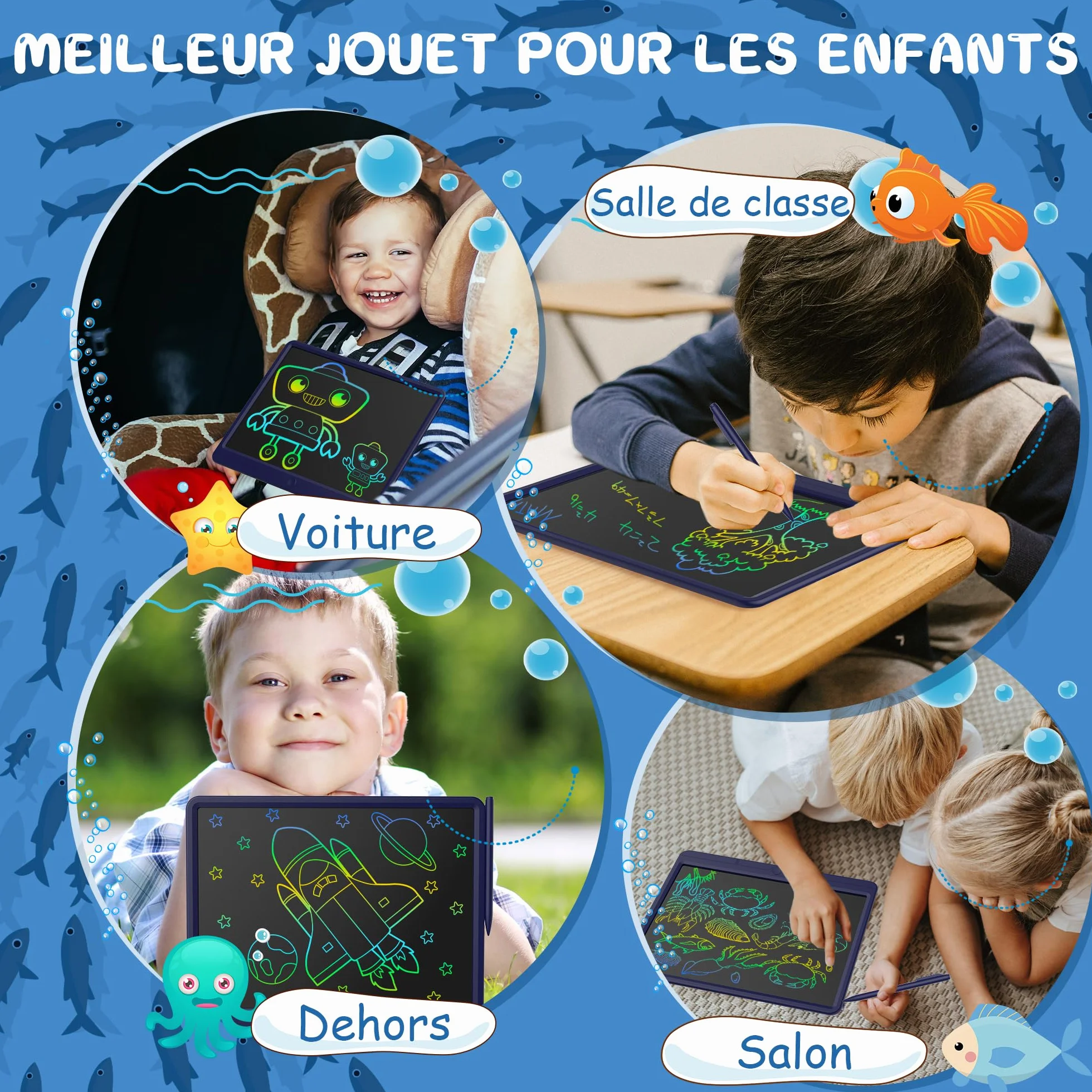 GIGART Tablette d'écriture LCD 15 pouces écran coloré effacement verrouillable cadeau anniversaire 3-12 ans bleu foncé