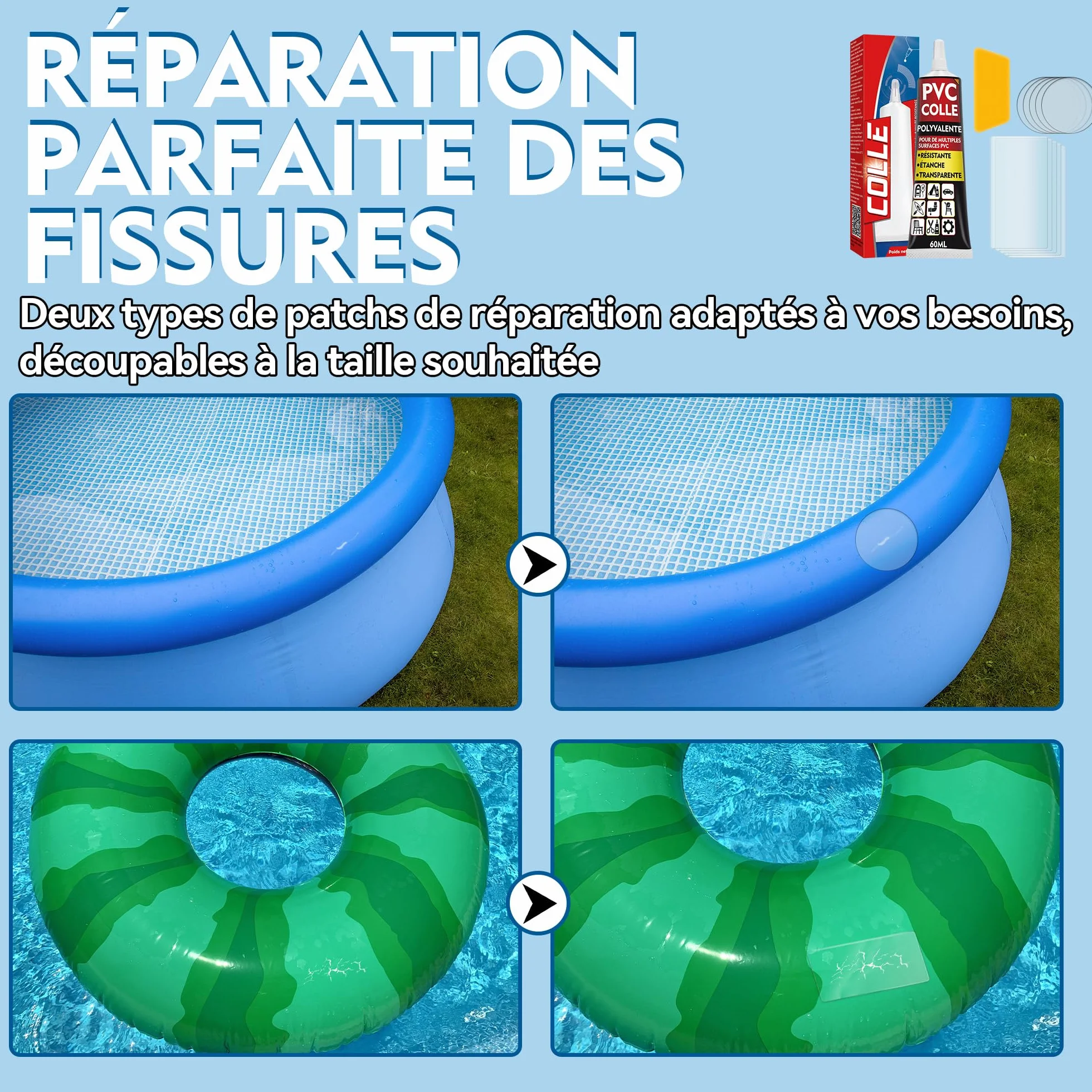 Kit Réparation Piscine Liner Colle pour réparations Rapides d'articles gonflables