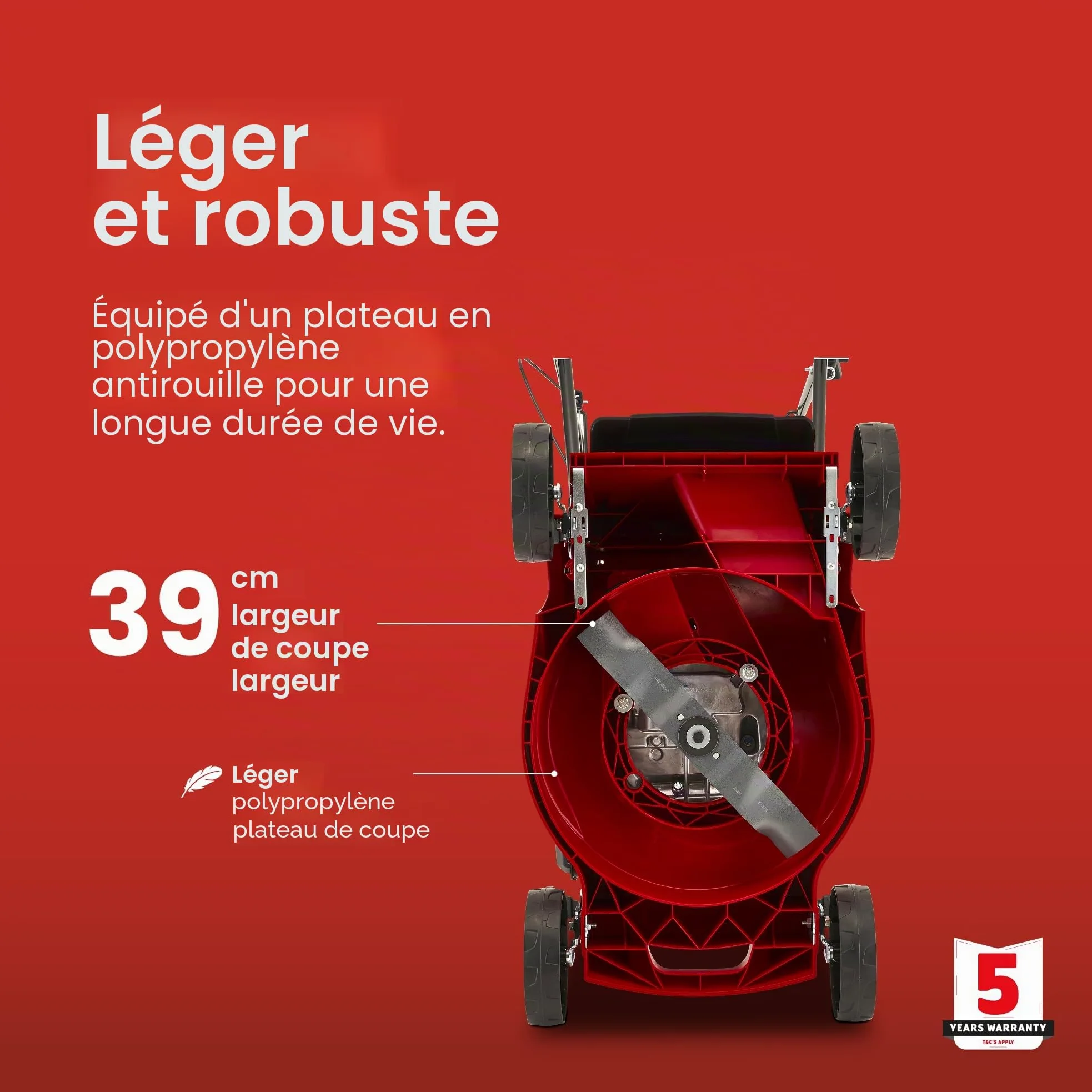 Mountfield Tondeuse Rotative HP41, 123 cm³, 39 cm – Bac 40 l, Châssis Polypropylène Léger – Jardins jusqu'à 20 m x 20 m