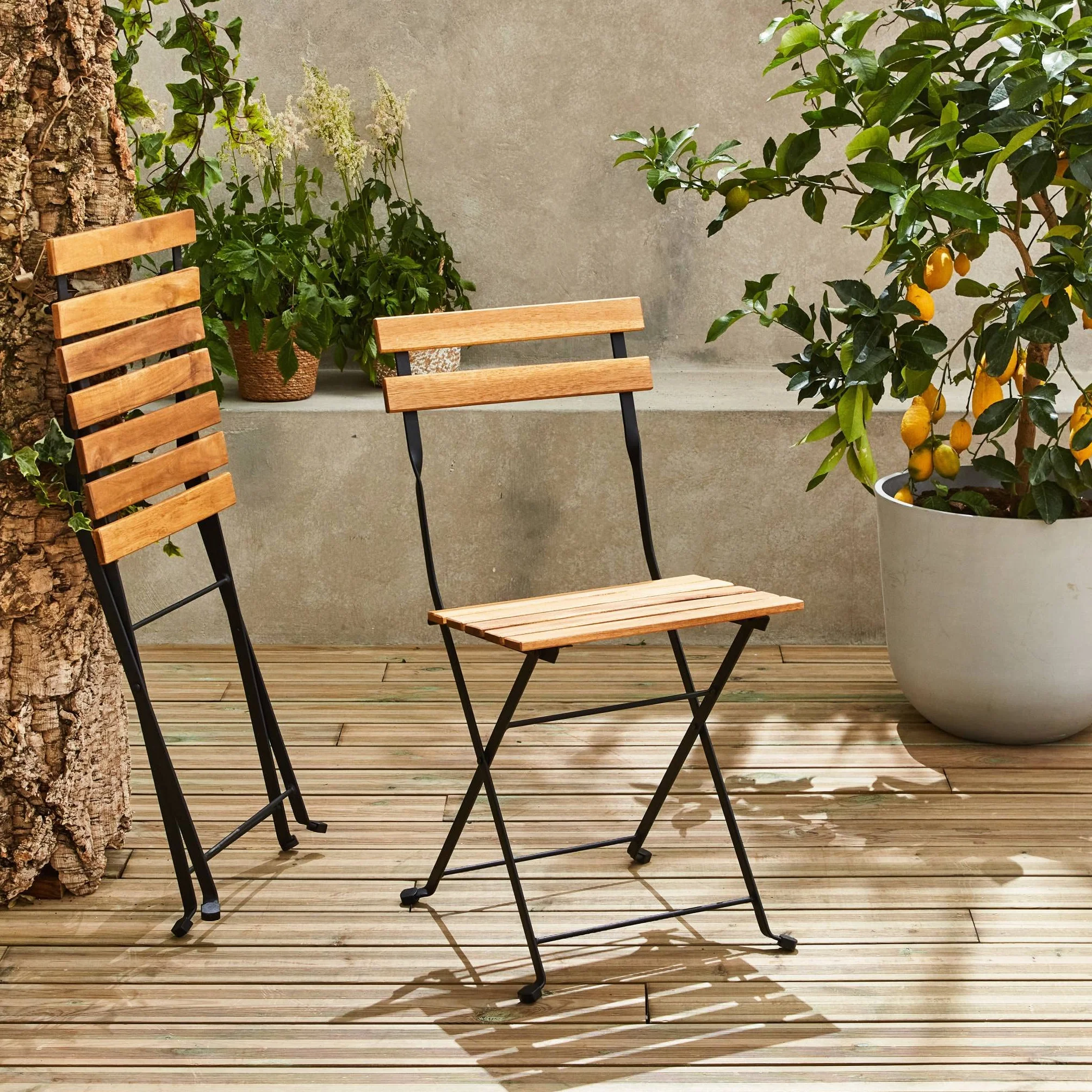 Alice's Garden Table de bistrot pliante bois d'acacia et métal 55 x 54 cm