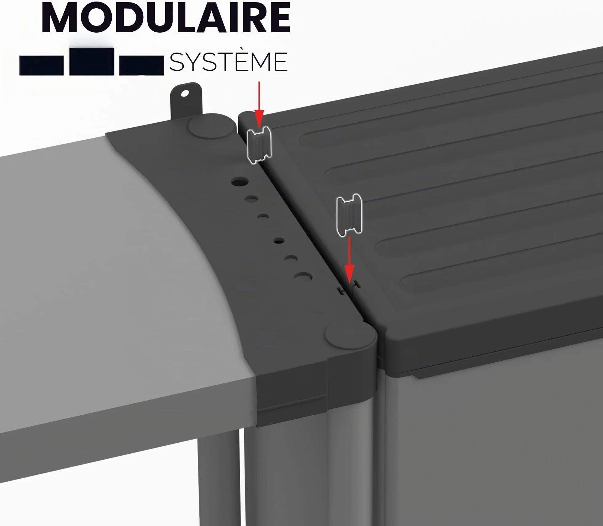 Adventa Armoire résine PVC PP 1 porte 3 étagères modulaire 34x40x165 cm Gris