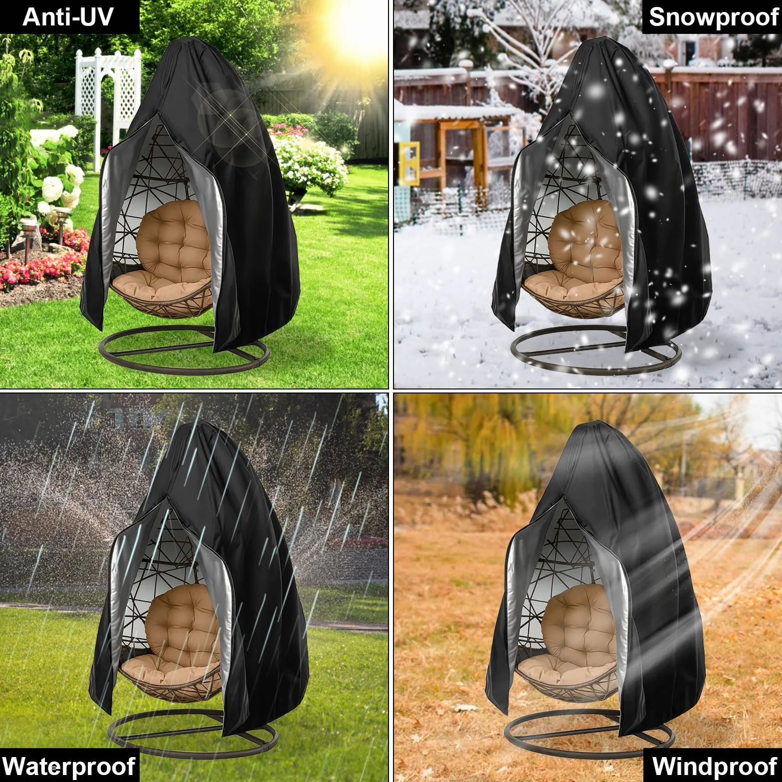 Couverture de Chaise Suspendue Tissu Oxford 210D 190x115 cm Imperméable Anti-UV Protection Balançoire Extérieure