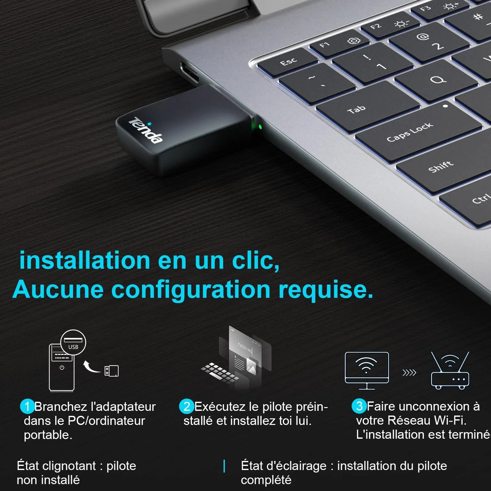 Tenda Clé WiFi AX900 Adaptateur USB Double Bande 5G/2.4G MU-MIMO U11