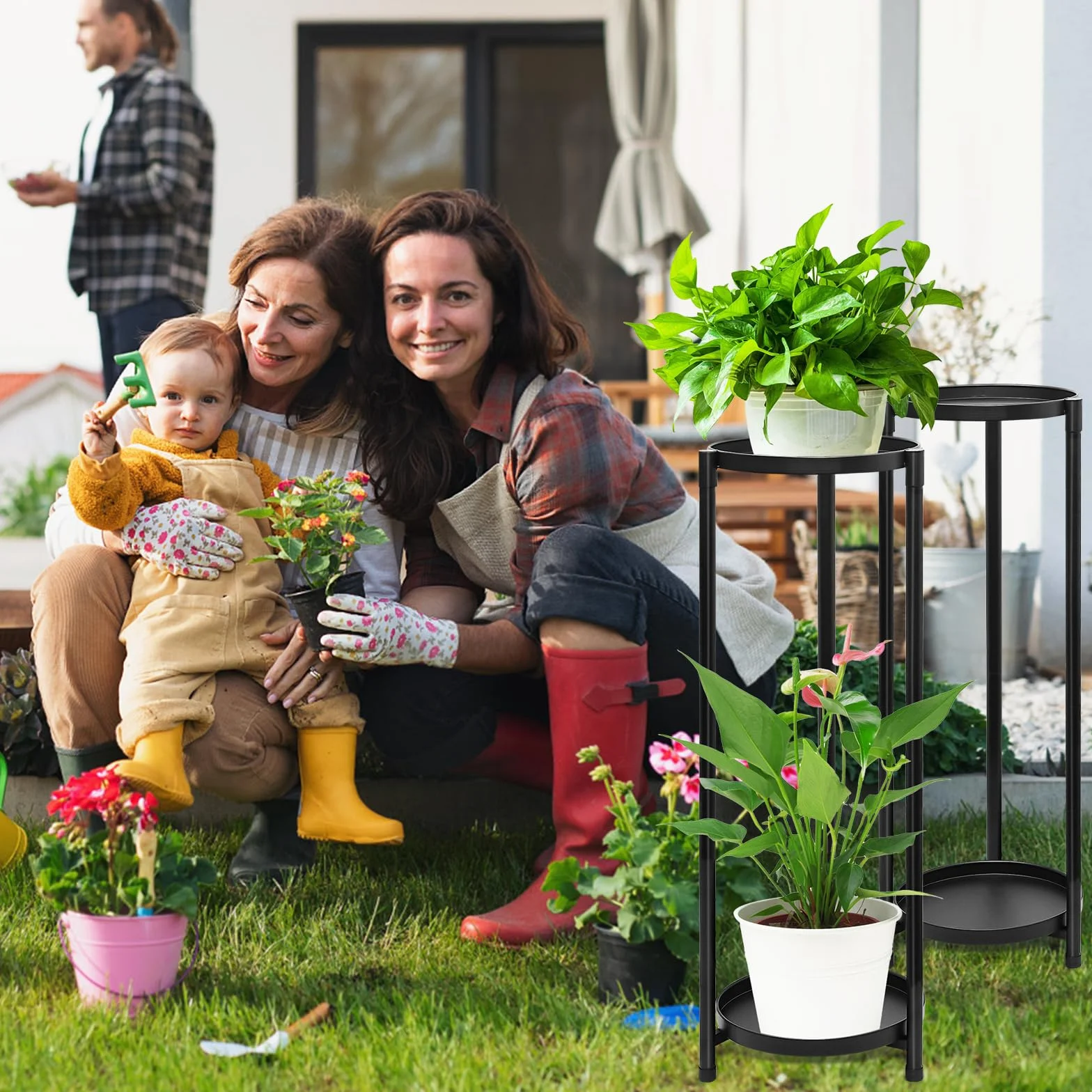 Support pour plantes en métal, Porte-pot de fleurs, Support de plantes d'intérieur et d'extérieur pour terrasse, jardin, balcon