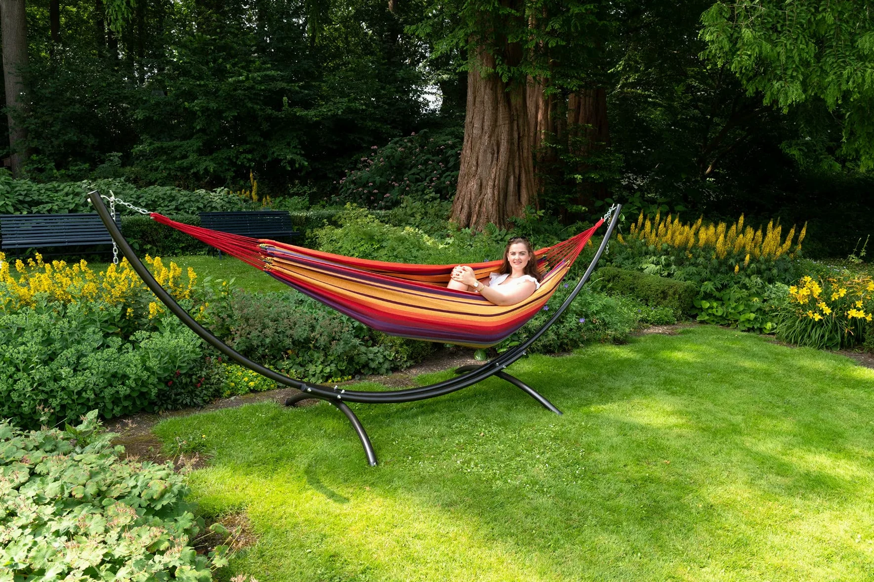 Tropilex Hamac de Jardin Exterieur 2 Places | Hamac Double 180 kg Colombien | Randonnée Camping | Fabriqué à la Main | Boheme Arc-en-Ciel 350 cm