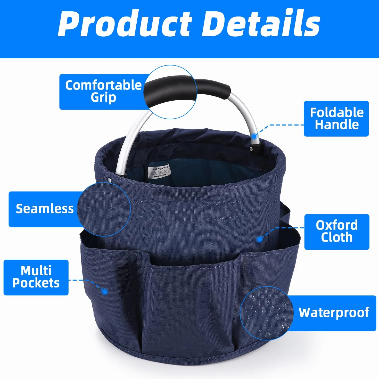 Organiseur de Nettoyage Multi-Poches Pliable 6 Compartiments Bleu