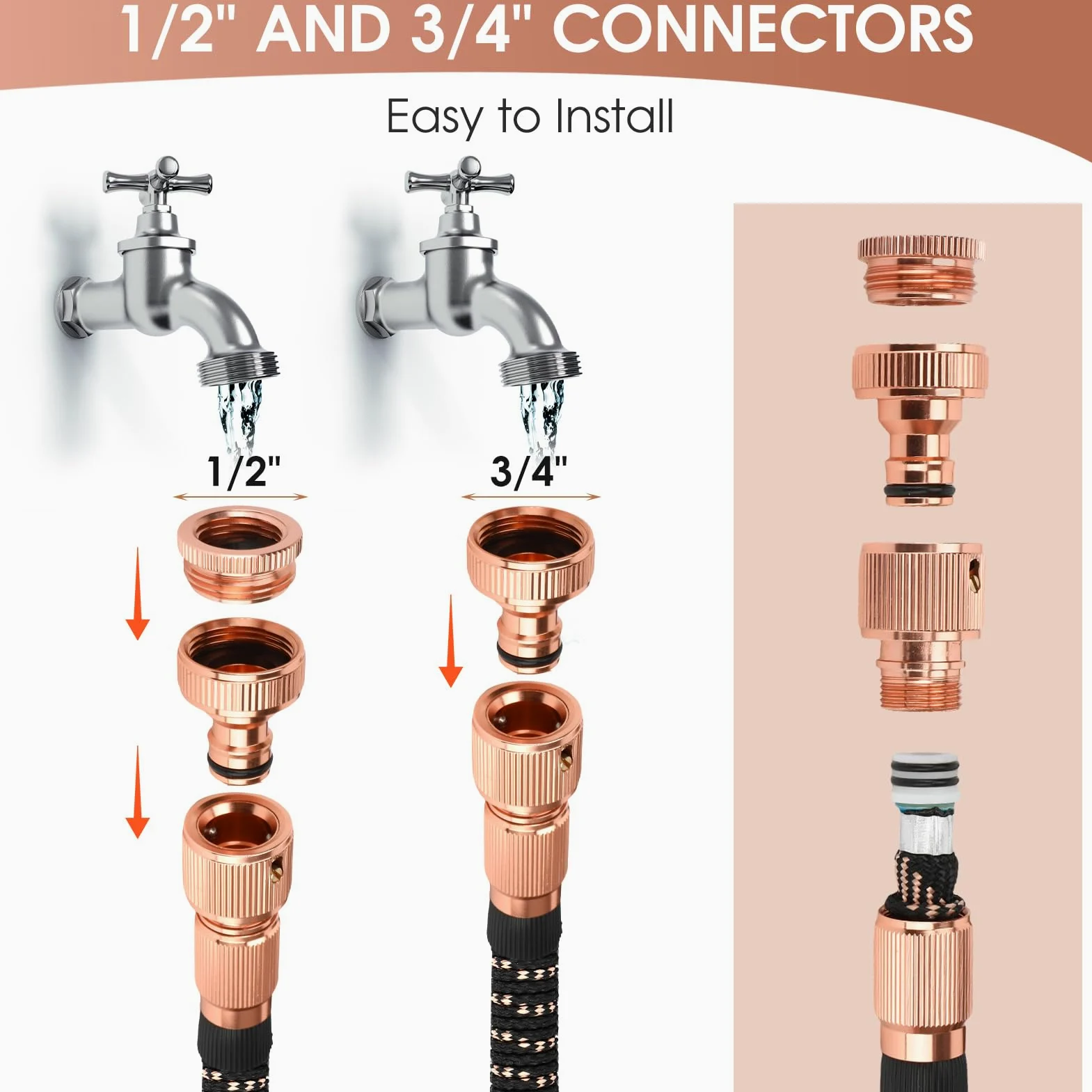 Tuyau d'arrosage de 7,6 m – Tuyau d'arrosage extensible, tuyau d'arrosage flexible avec pistolet pulvérisateur 10 fonctions, anti-nœud, anti-fuite et facile à utiliser avec raccords en laiton massif