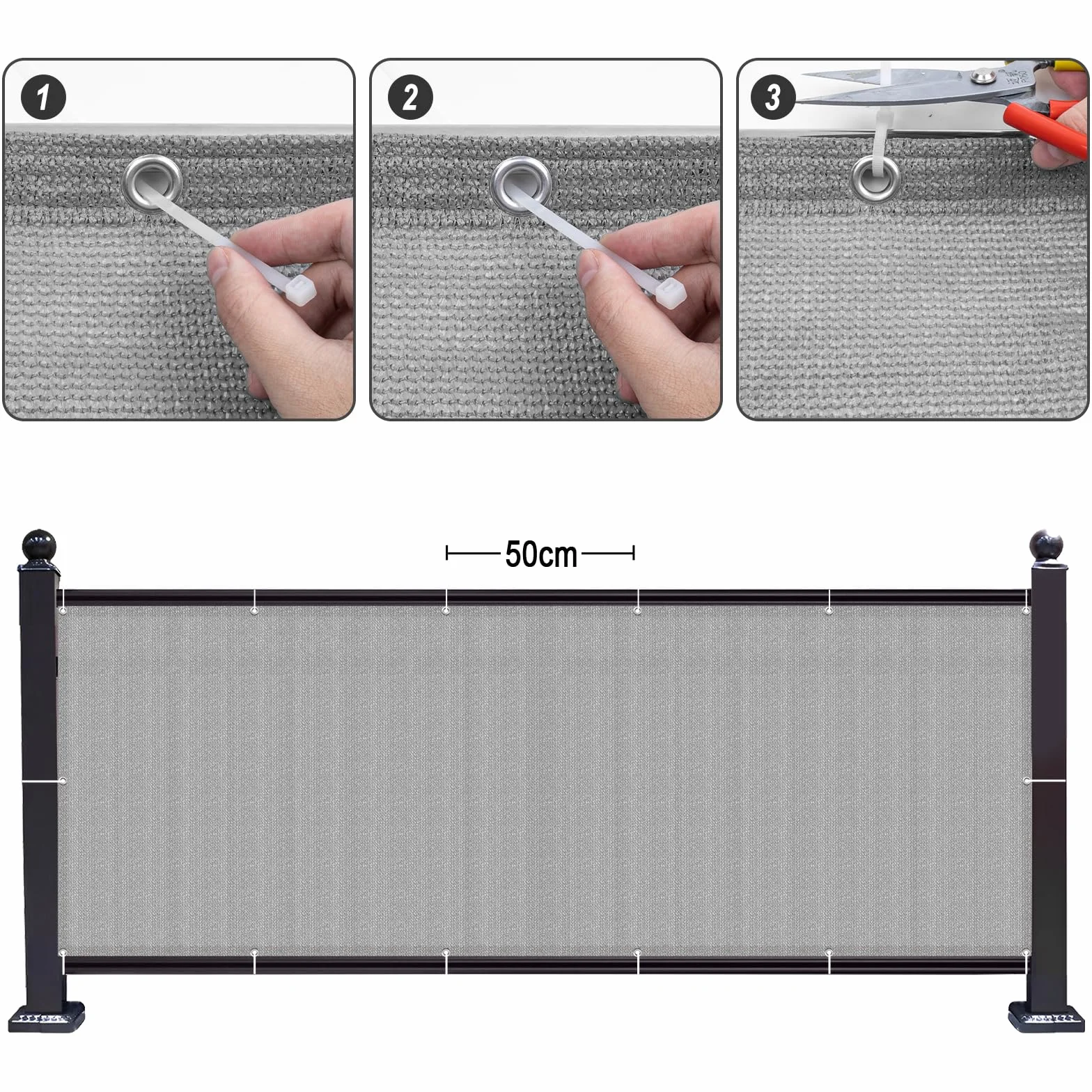 SUNNY GUARD Brise Vue Balcon 100x600cm HDPE Protection Solaire Respirabilité Gris