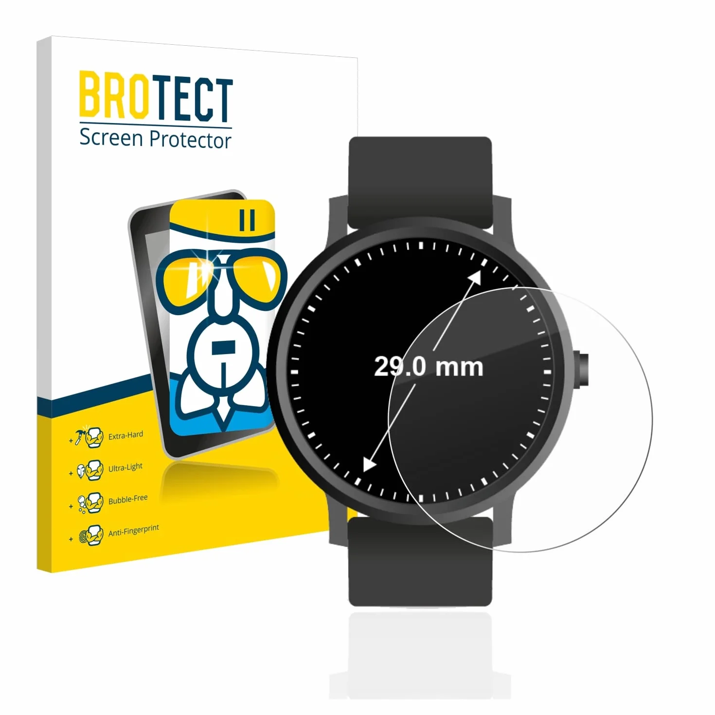 Brotect Protection Écran Verre Circulaire 29 mm Film Protecteur 9H Anti-Rayures Transparent