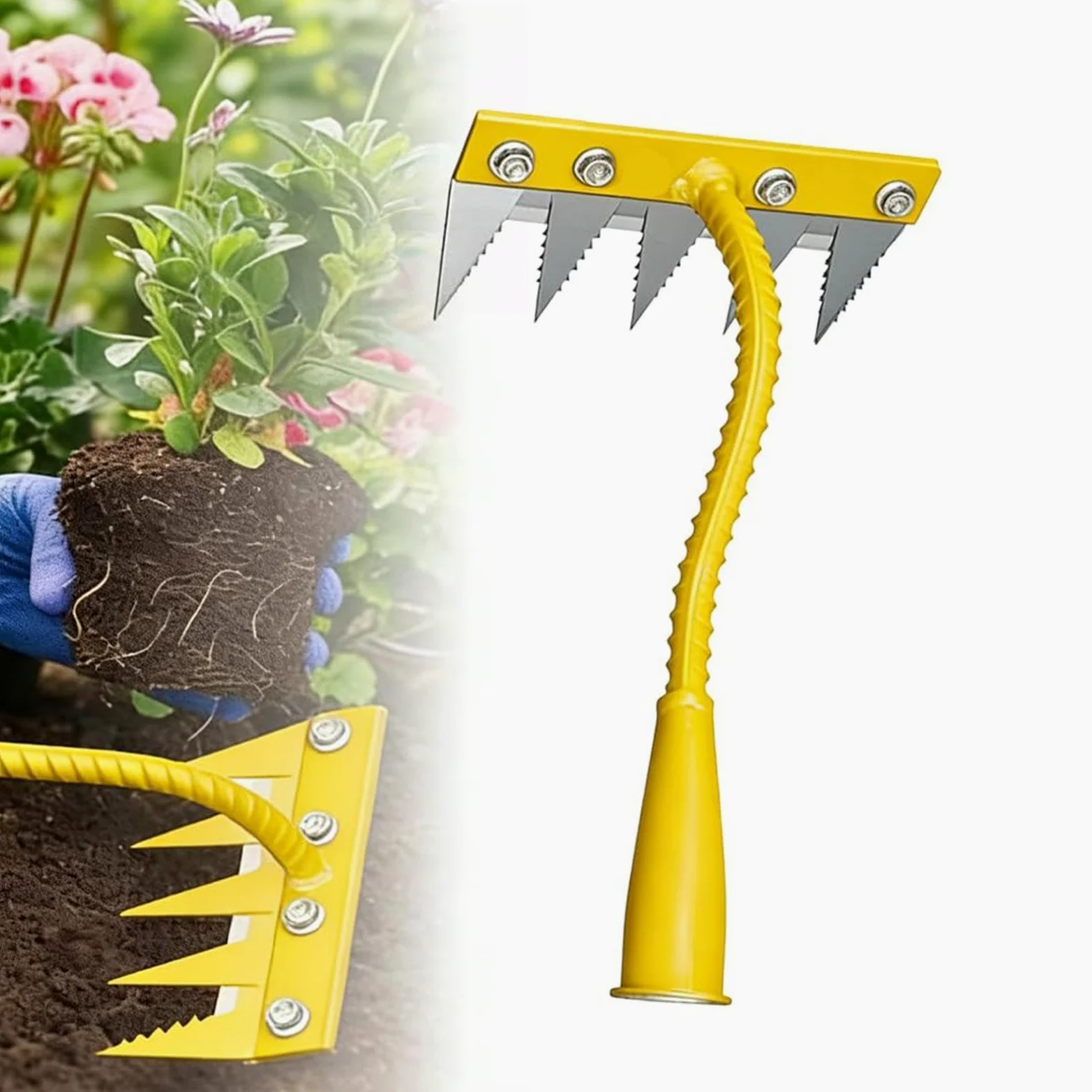 Râteau de jardin Décompacteur et arracheur de mauvaises herbes robuste | Désherbeurs manuels pour la pelouse, la cour, le parterre de fleurs, la serre, le verger, la ferme, le jardin extérieur