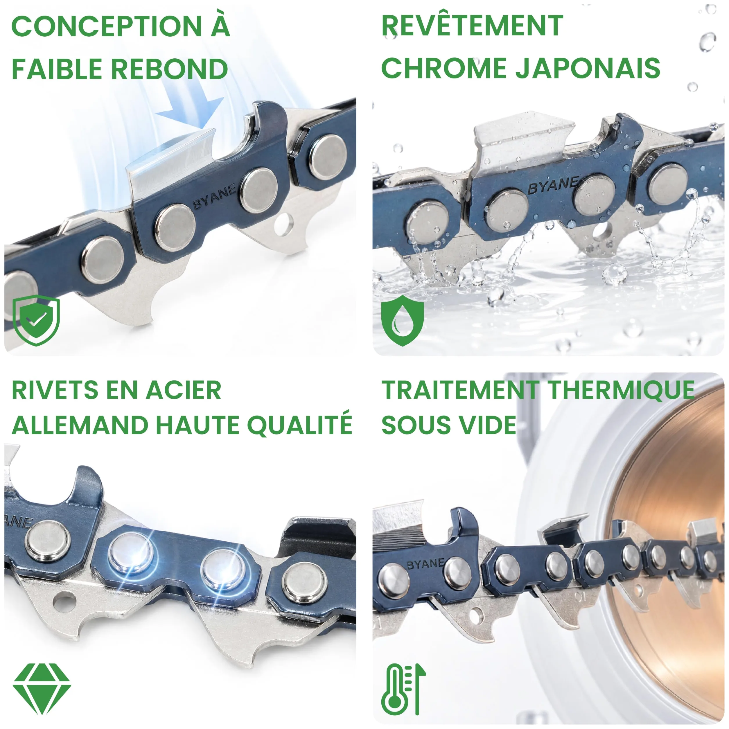 BYANE Lot de 3 chaînes 63 cm (25") 3/8" 1,6 mm 84 maillons | Compatible avec Stihl 026, 036, MS361, MS440, MS660 et autres modèles adaptés
