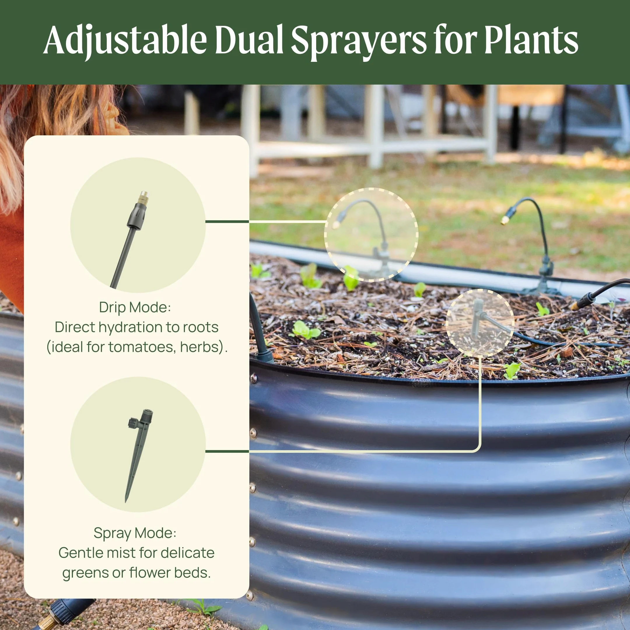 Vego Kit d'irrigation de jardin – Système d'irrigation goutte à goutte pour parterres de jardin surélevés, solution d'arrosage efficace pour légumes, fleurs et plantes, installation facile à faire