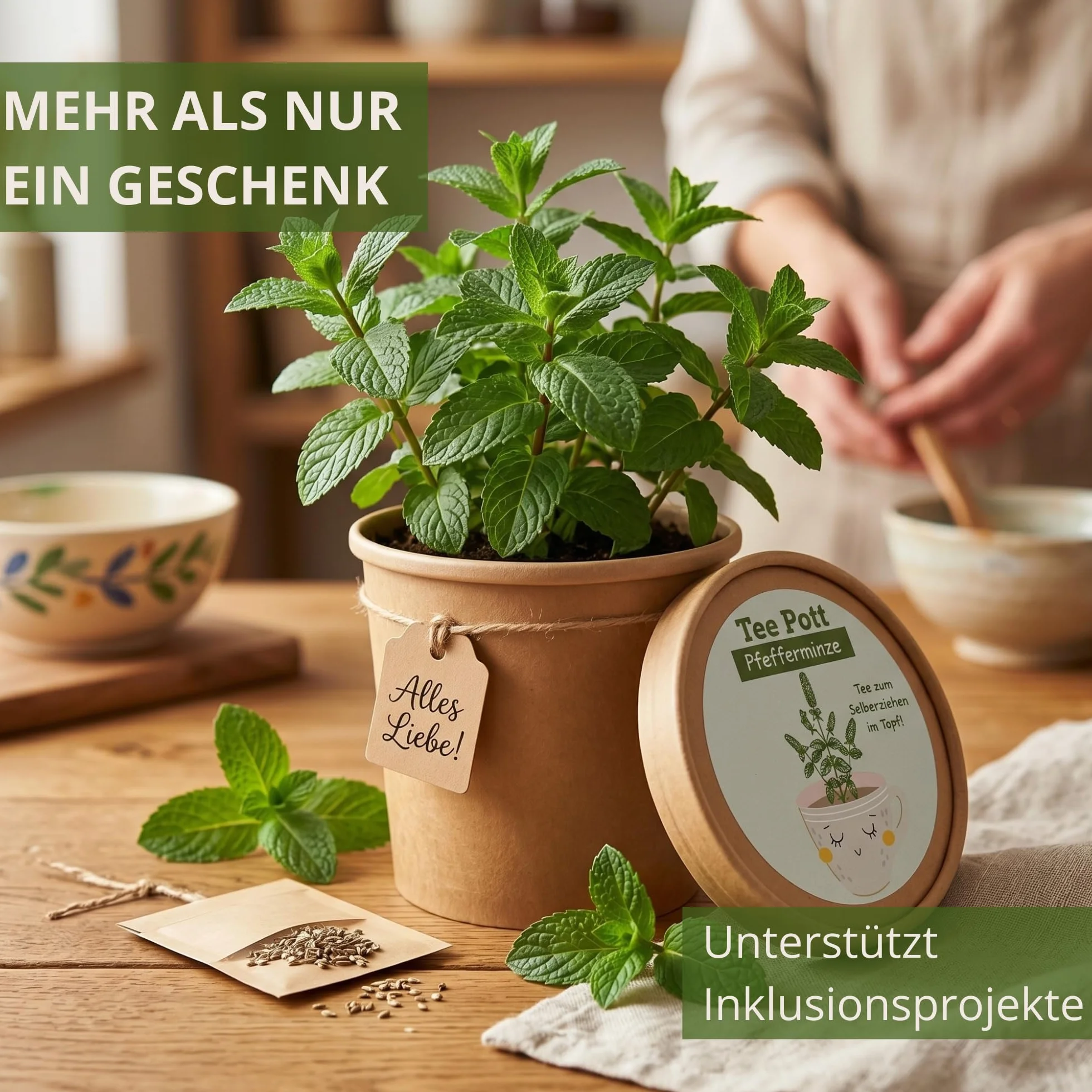 Kit de culture de menthe poivrée avec graines et terre pour rebord de fenêtre