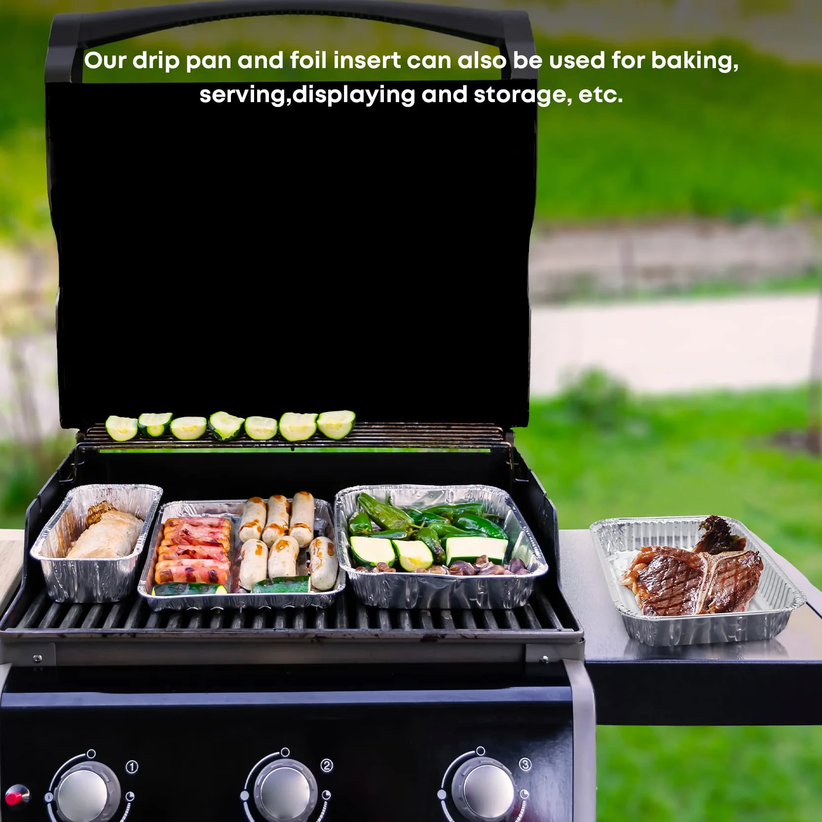 onlyfire Barquette Aluminium 15pcs Plateau Jetable 25x22,7x3,2 cm pour Barbecue Gaz Weber Spirit II