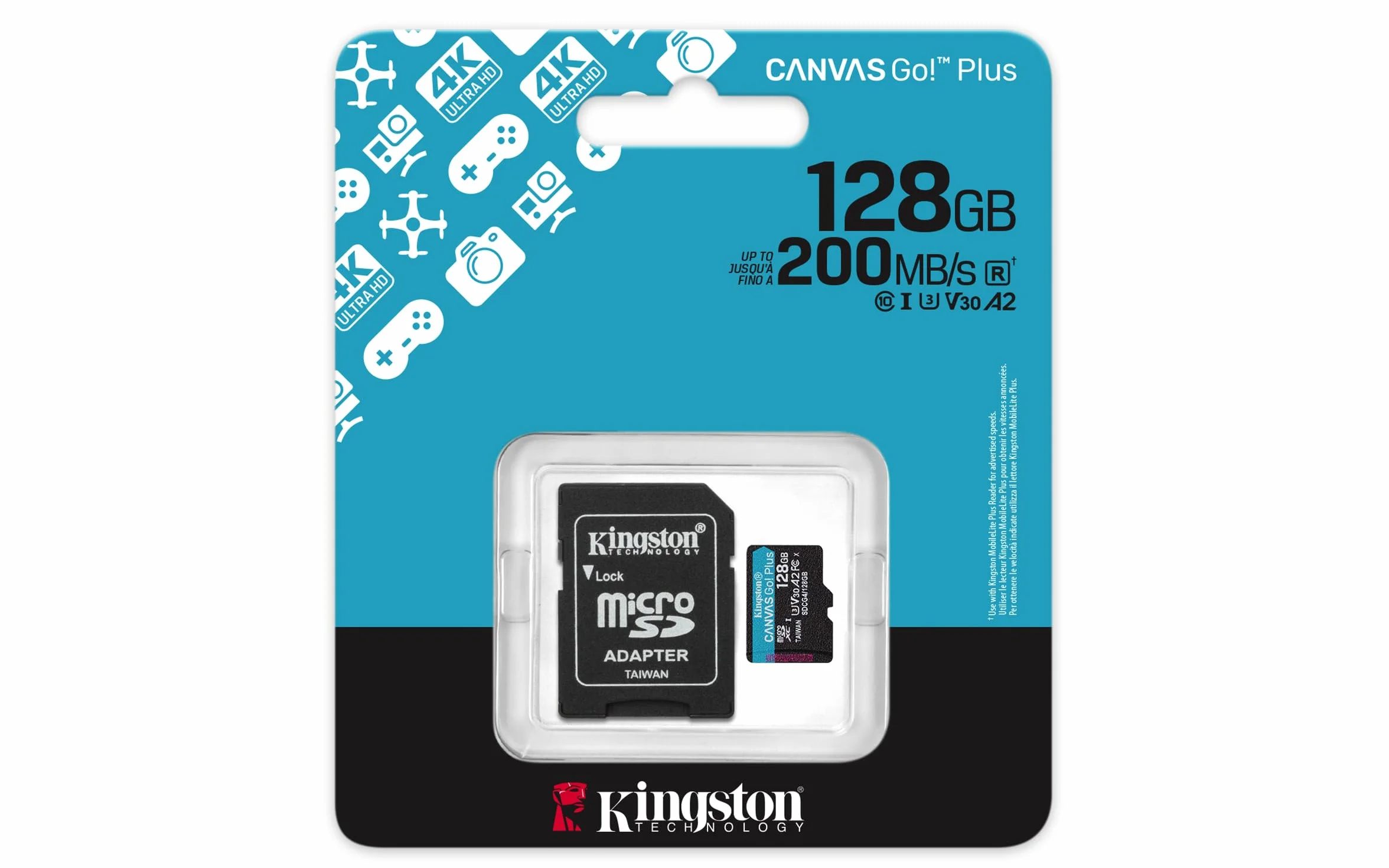 Kingston Canvas Go Plus microSDXC 128GB A2 U3 V30 200MB/s Karta Pamięci