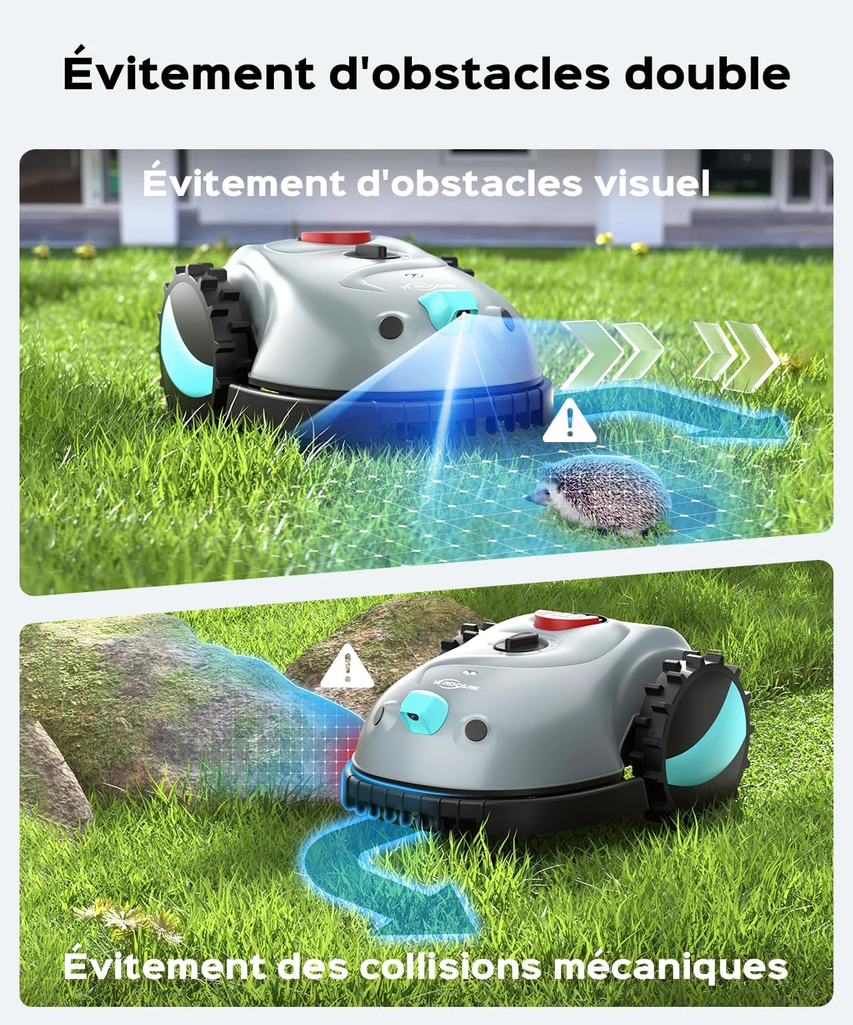 (2026 New) YARDCARE V100 Robot Tondeuse Sans Fil Périphérique,avec Navigation par Vision, Évitement d'obstacles(150 sortes), Robot Tondeuse Gazon avec Batterie 4 Ah, Bande magnétique, Lame de Rechange