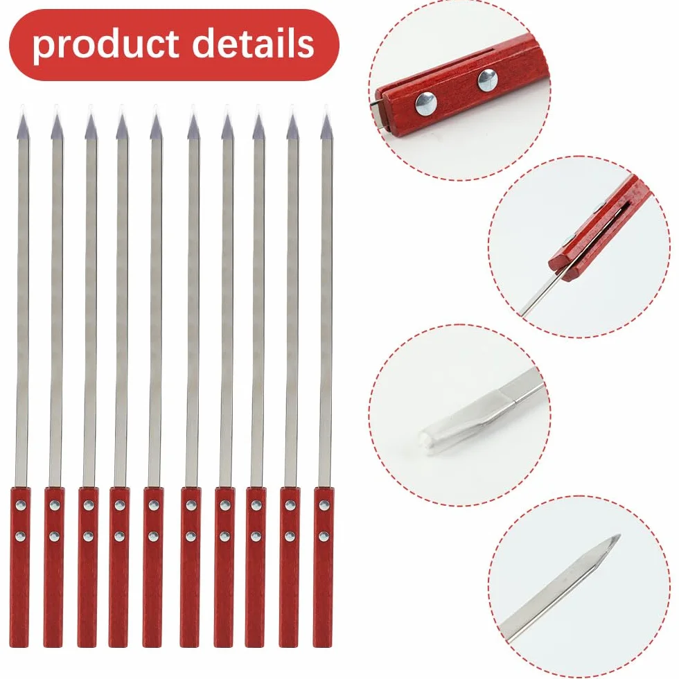 Jadin Brochettes Barbecue Inox 42cm Kebab Manche Bois Réutilisable Résistante Chaleur Sac