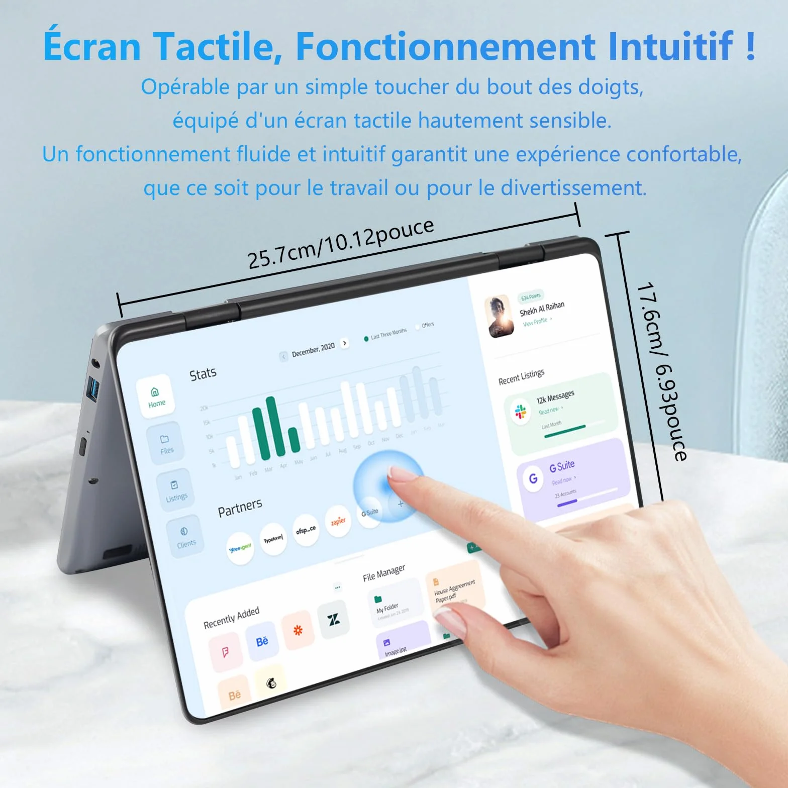 Ordinateur Portable 2-en-1 11 Pouces Tactile Celeron N100 16 Go DDR4 1920x1200 IPS Clavier Rétroéclairé Gris