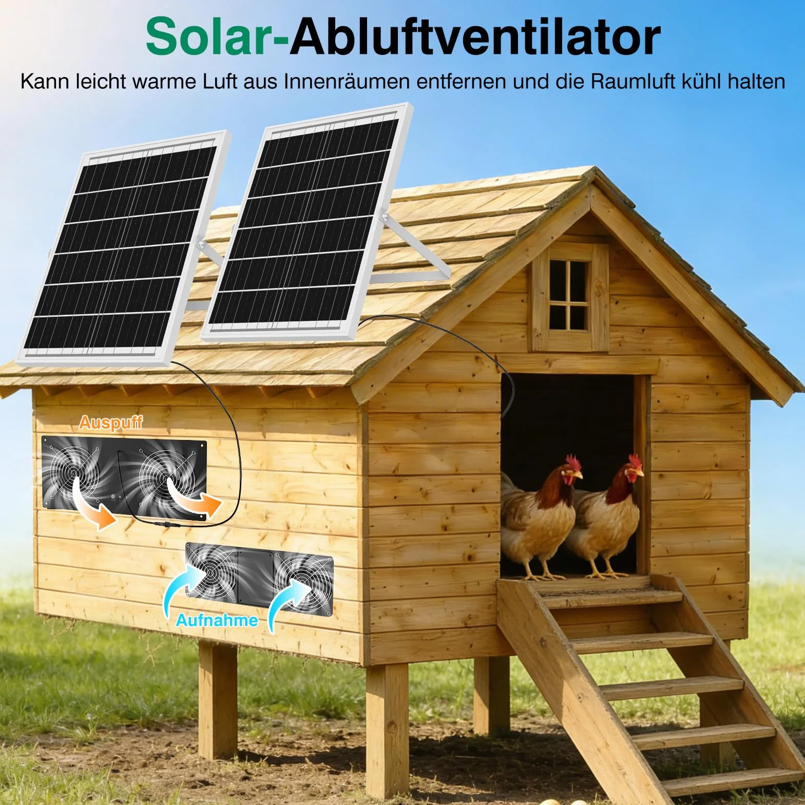 Ventilateur solaire 40W 18000mAh 3500tr/min avec batterie minuterie étanche silencieux pour poulailler serre abri