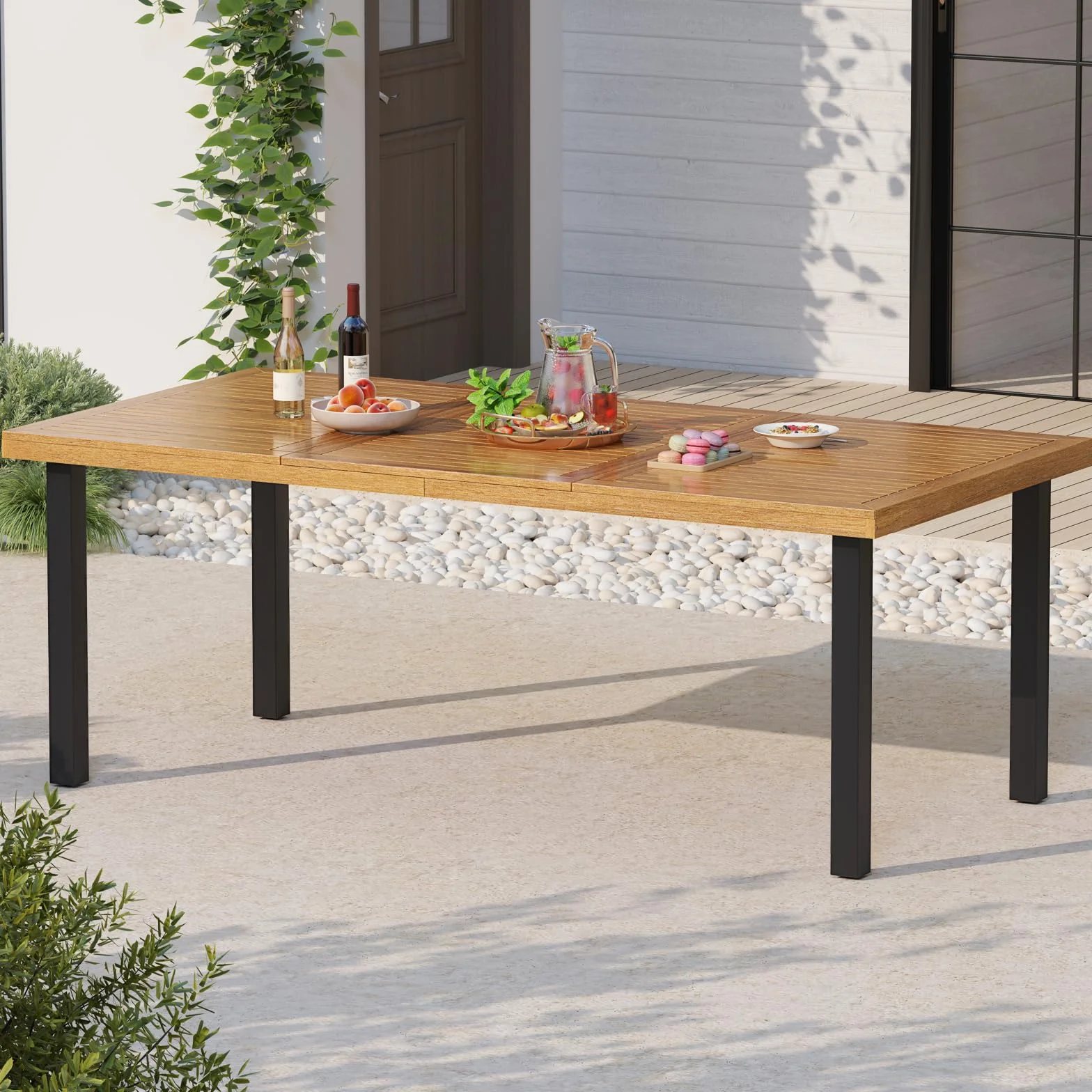 GOPLUS Table de Salle à Manger en Bois d'Acacia FSC 200 x 100 x 75 cm pour 8 Personnes avec Trou pour Parasol