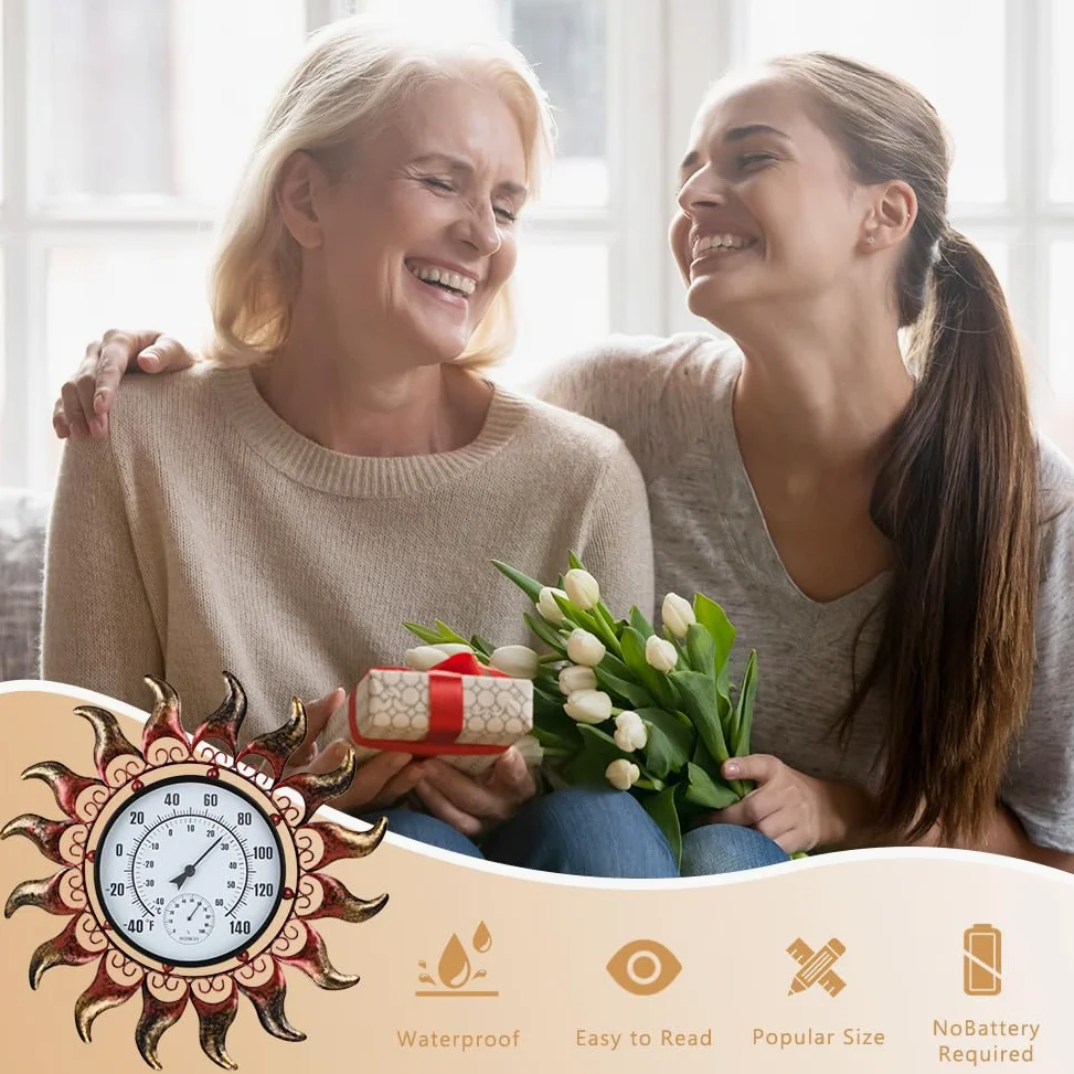 VEWOGARDEN Thermomètre d'extérieur en métal étanche 33 cm pour intérieur et extérieur