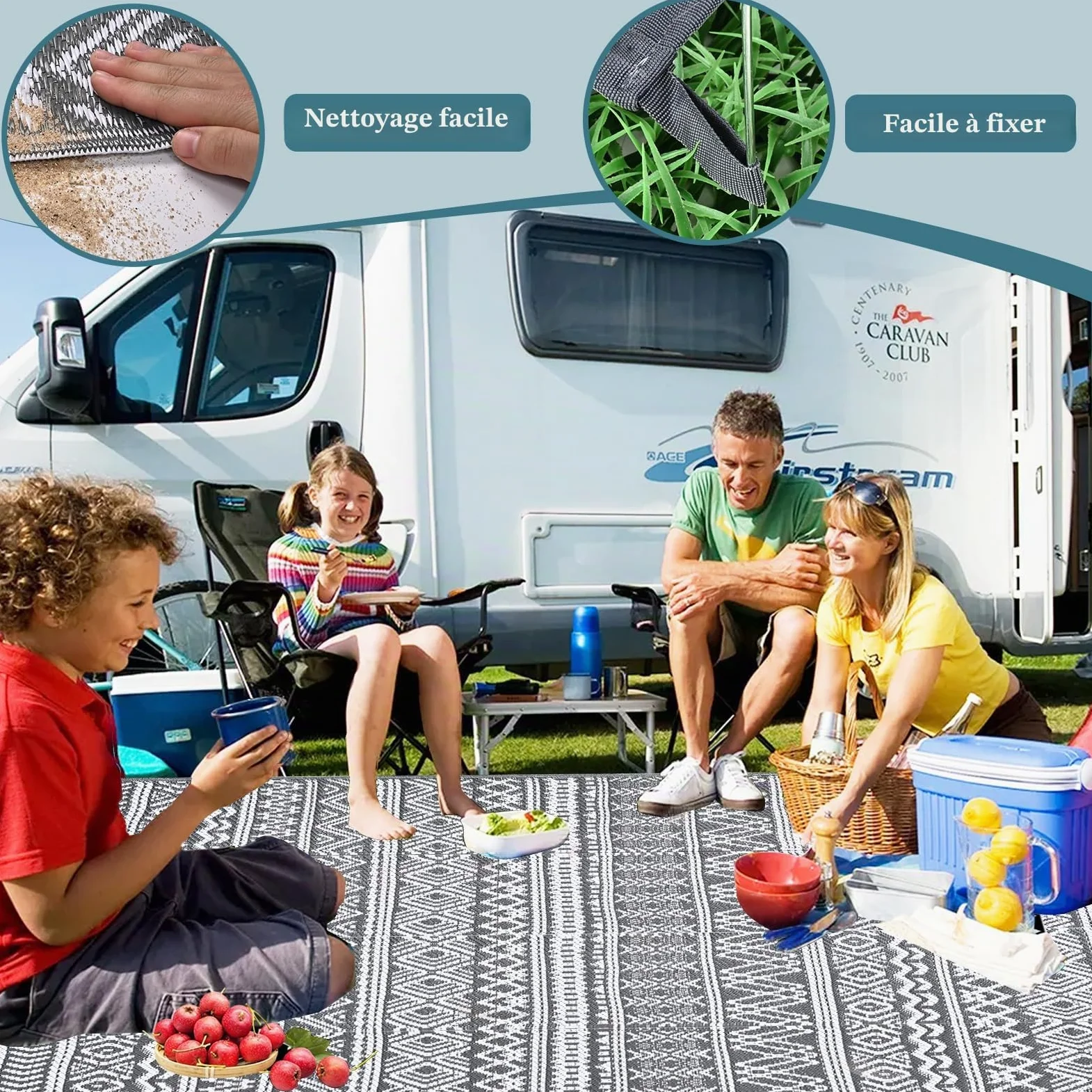 Alishomtll Tapis d'extérieur résistant aux intempéries, 180 x 275 cm, en plastique imperméable, pour terrasse, jardin, balcon, réversible, résistant aux UV, tapis extérieur, camping, pour barbecue