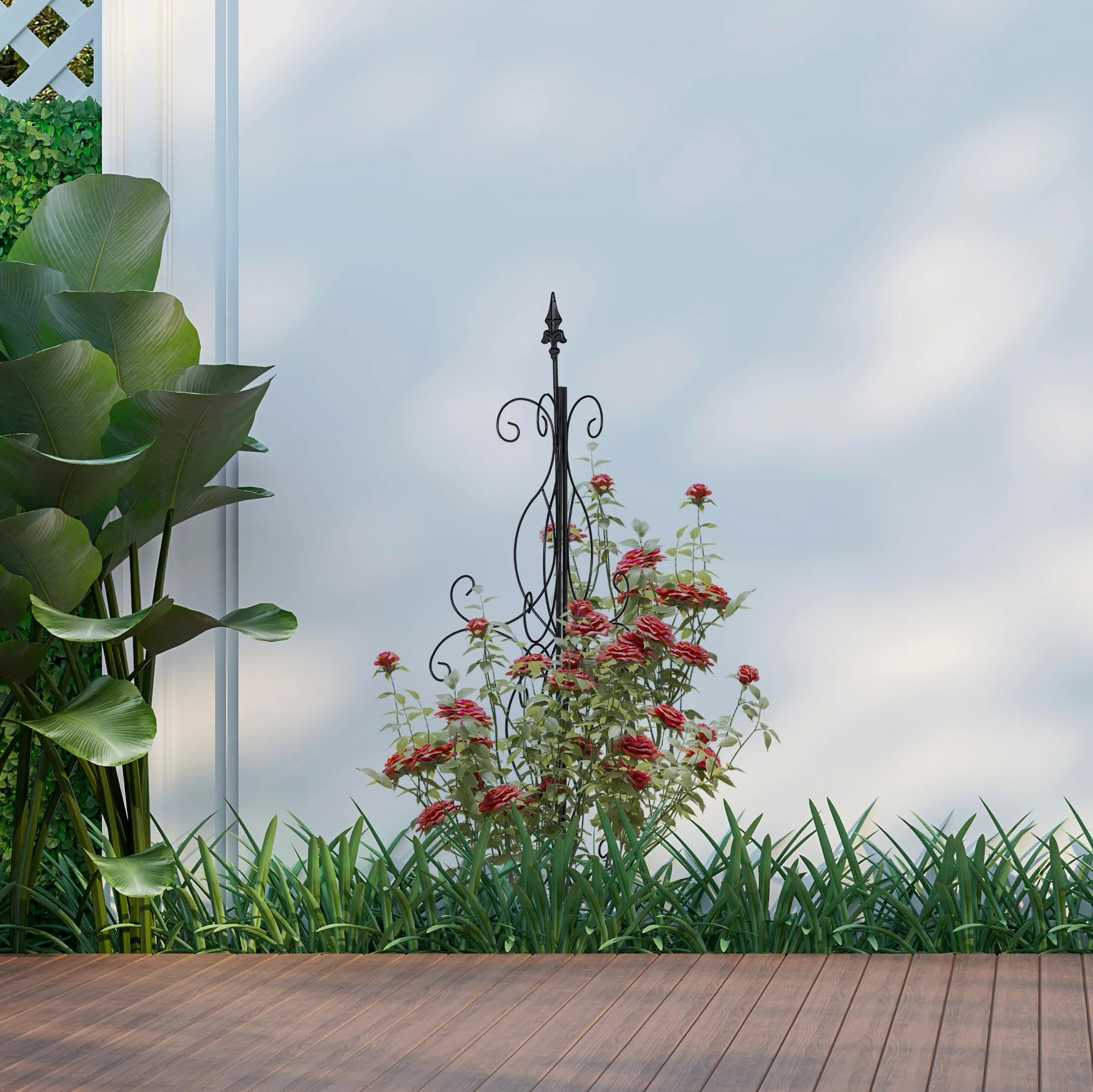 Relaxdays Tuteur à Plantes, en métal, Support Non Fixe, H x L x P : 125 x 43 x 43 cm, pour Le Jardin, Noir