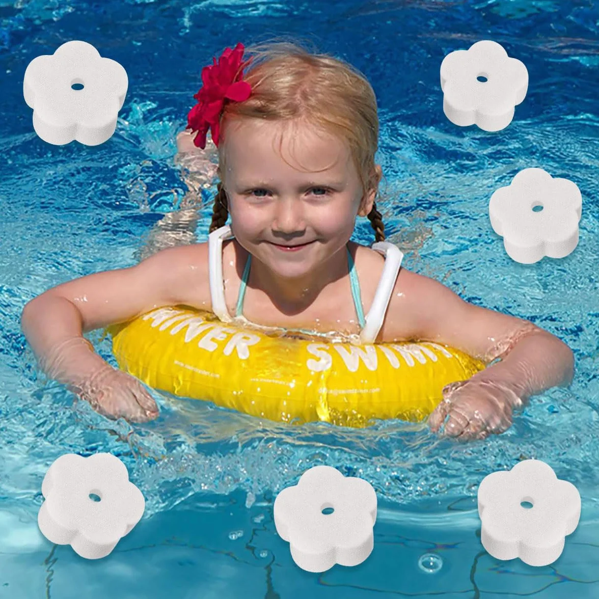 Éponge Absorbant l'Huile pour Piscine 12 Pièces en Forme de Fleur