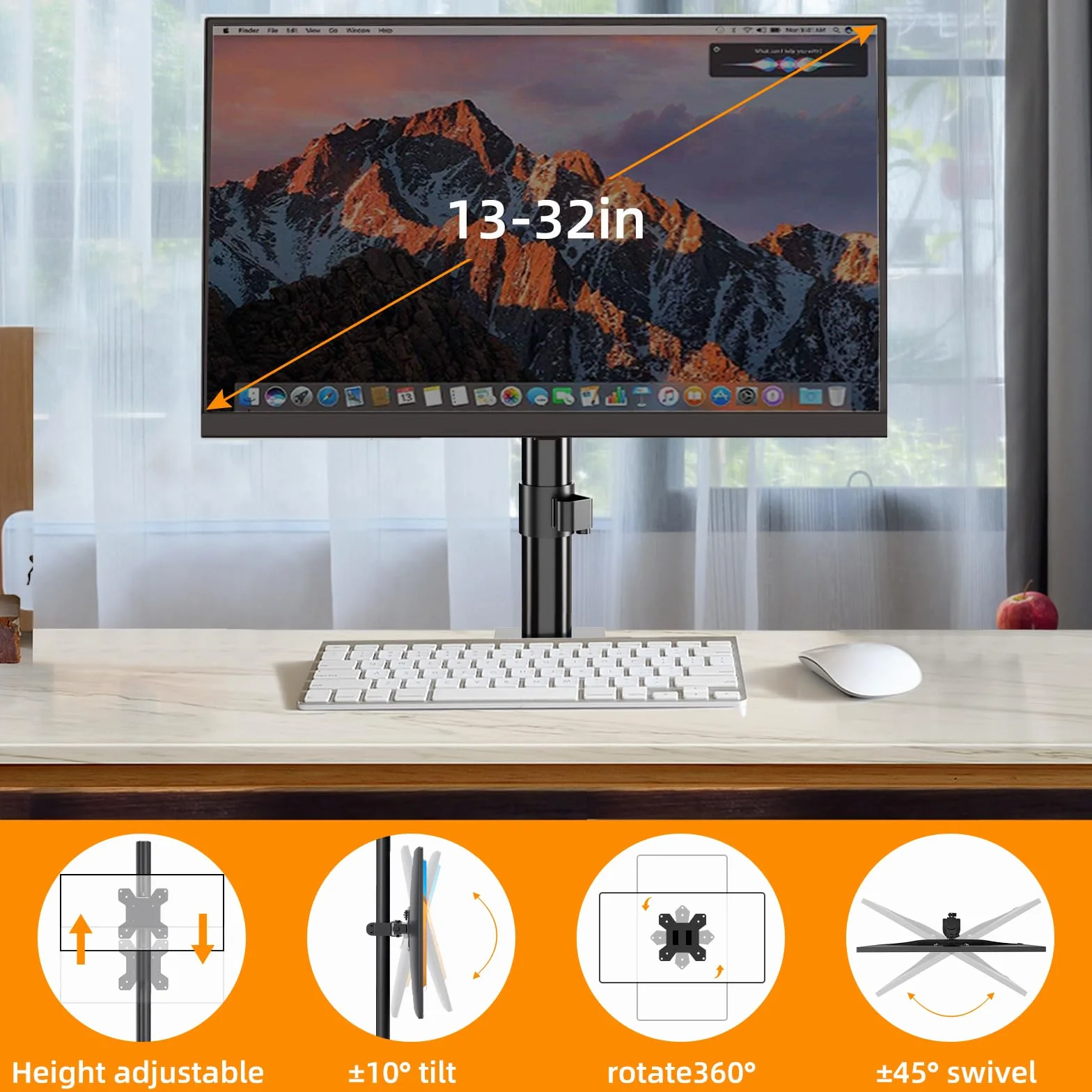 Pholiten Support de Moniteur 13-32" 10 kg VESA 75x100 mm Réglable Inclinable Pivotant