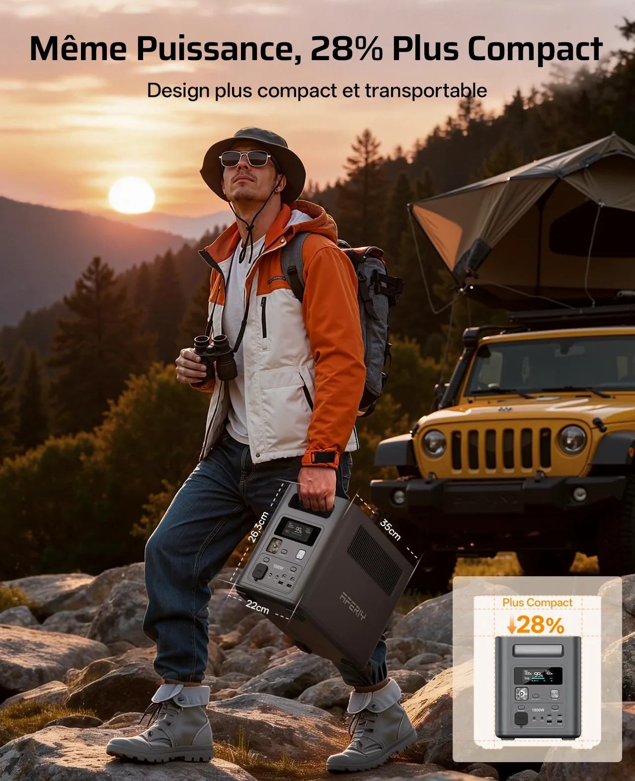 AFERIY P180 Générateur Électrique Portable 1024Wh avec Panneau Solaire Pliable 200W, Batterie Nomade Solaire 1800W(3600W pic), Recharge de 0-99% en 60 Min, Station Électrique pour Camping/Maison/RV