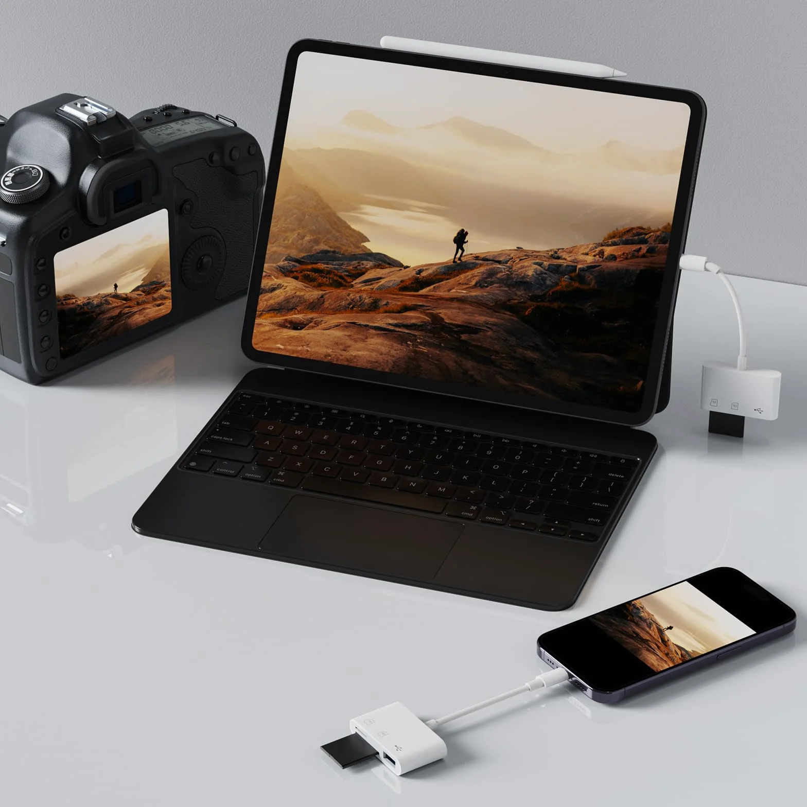 Wanme Lecteur de Carte Mémoire USB C 2.0, SD TF USB 3 en 1 Adaptateur pour Samsung Xiaomi Blanc