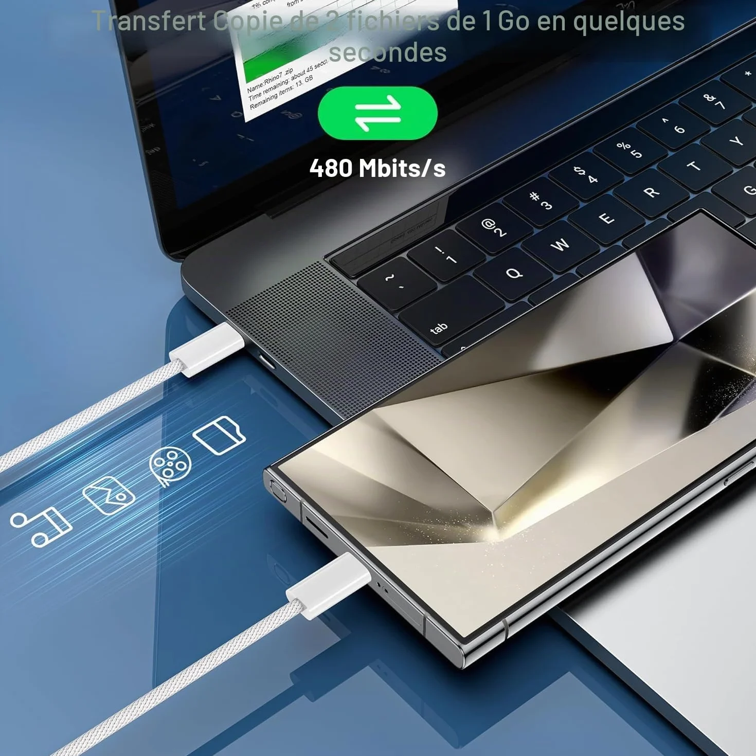 Câble USB C vers USB C 60W PD Charge Rapide Lot de 2 1M pour iPhone 17 16 15 Pro Max MacBook Pro iPad Air 4 Galaxy S23 S22 Huawei Google Pixel Xiaomi Sony