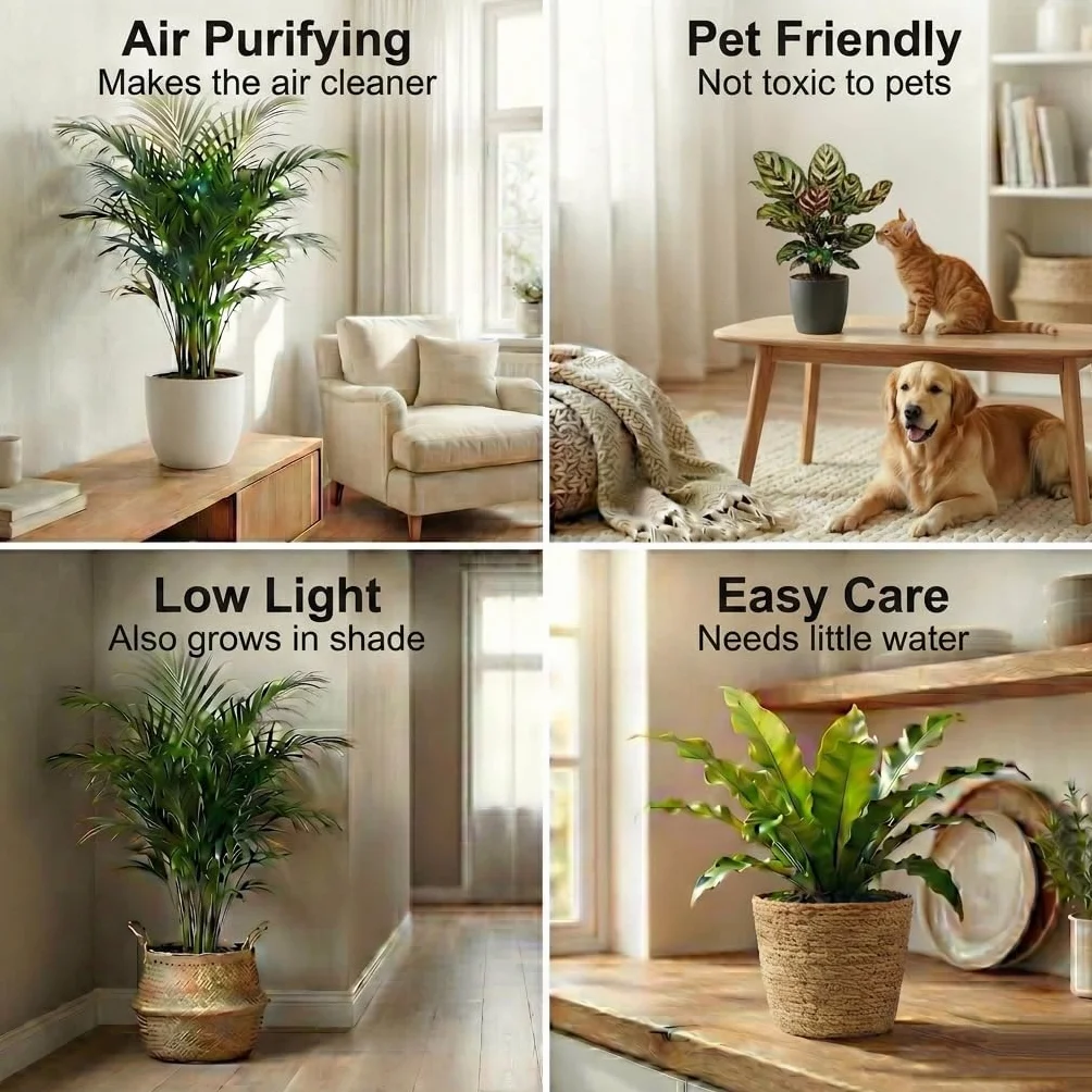 Set Plantes Dépolluantes 6 Pièces avec Pots Décoratifs Anthracite Ø12 cm Hauteur 30-40 cm
