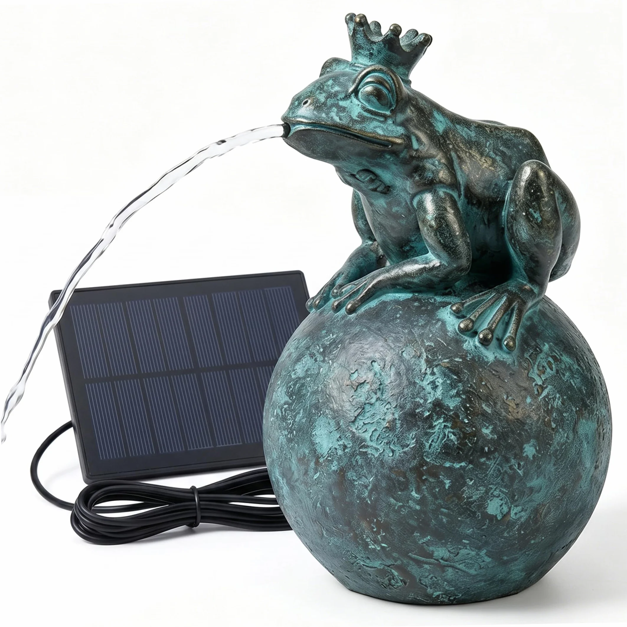 Fontaine décorative solaire en forme de grenouille couronnée pour bassin, résine extérieure 12x12x21 cm