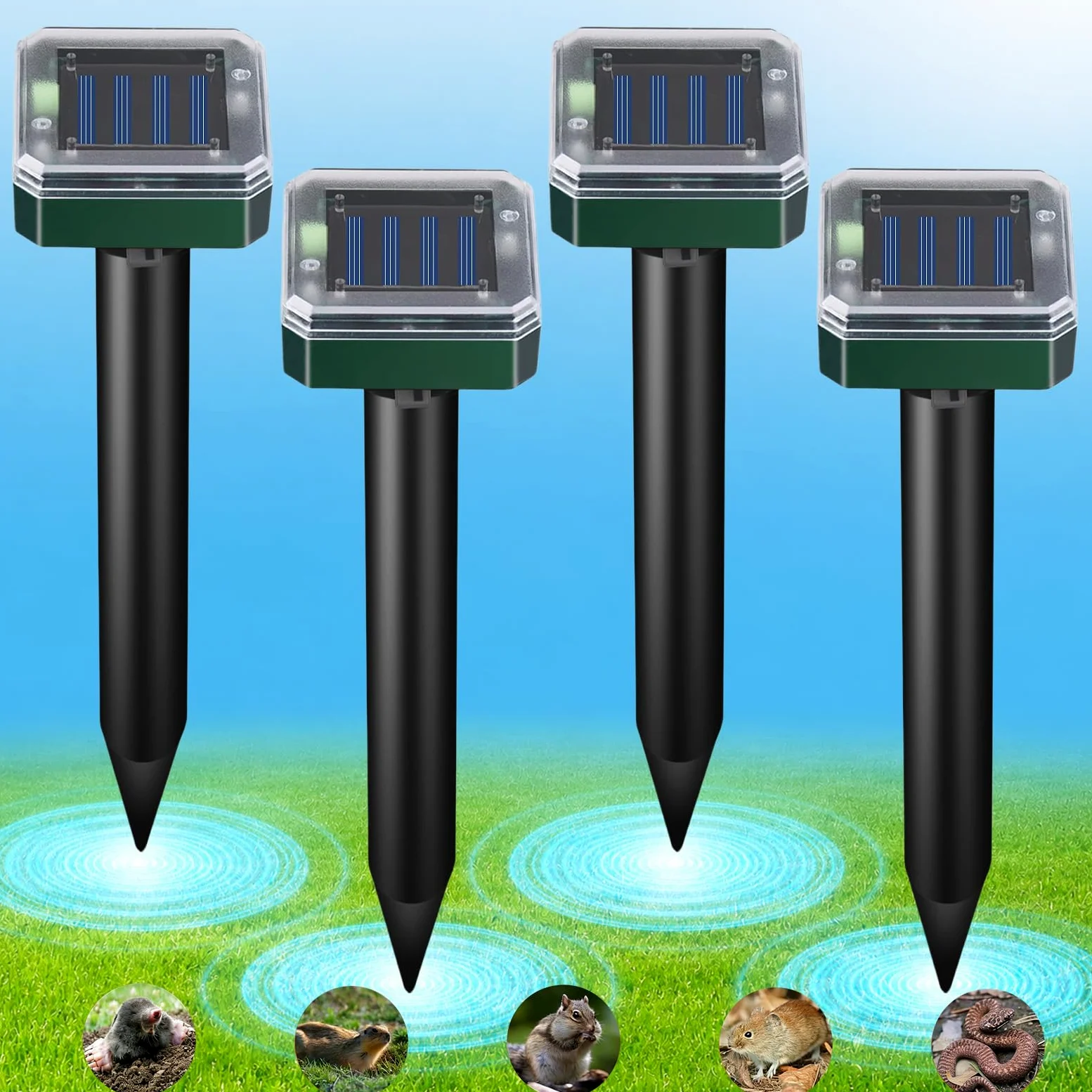 Lot de 8 Répulsifs Solaires Anti-Taupes Ultrason, Piege a Taupe Étanche IP65, Repulsif Ultrason pour Jardin Pelouse, Anti Taupe sans Pile, Detaupeur Écologique, Repulsif Rongeurs Extérieur