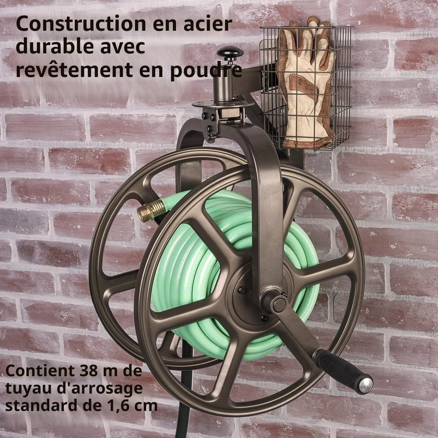 Liberty Garden 712 Single Arm Navigator Multi-Directional Garden Hose Reel, Holds 125-Feet of, 5/8-Inch, Bronze