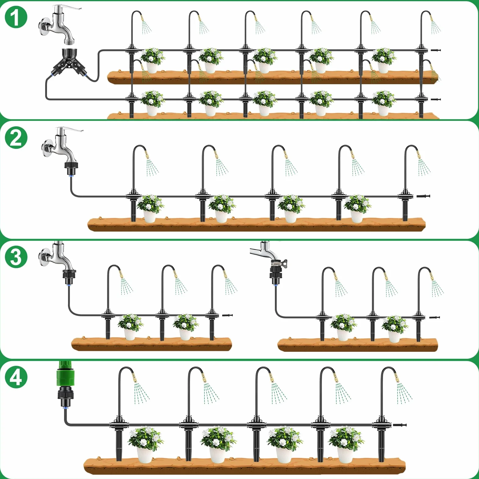 15M Système d'irrigation Automatique de Jardin à 360° avec 10 buses | Tuyau Kit d'irrigation Goutte,Contrôle Précis du Débit,Système d'arrosage Goutte pour Jardin Pelouse Serre Plantes Potager