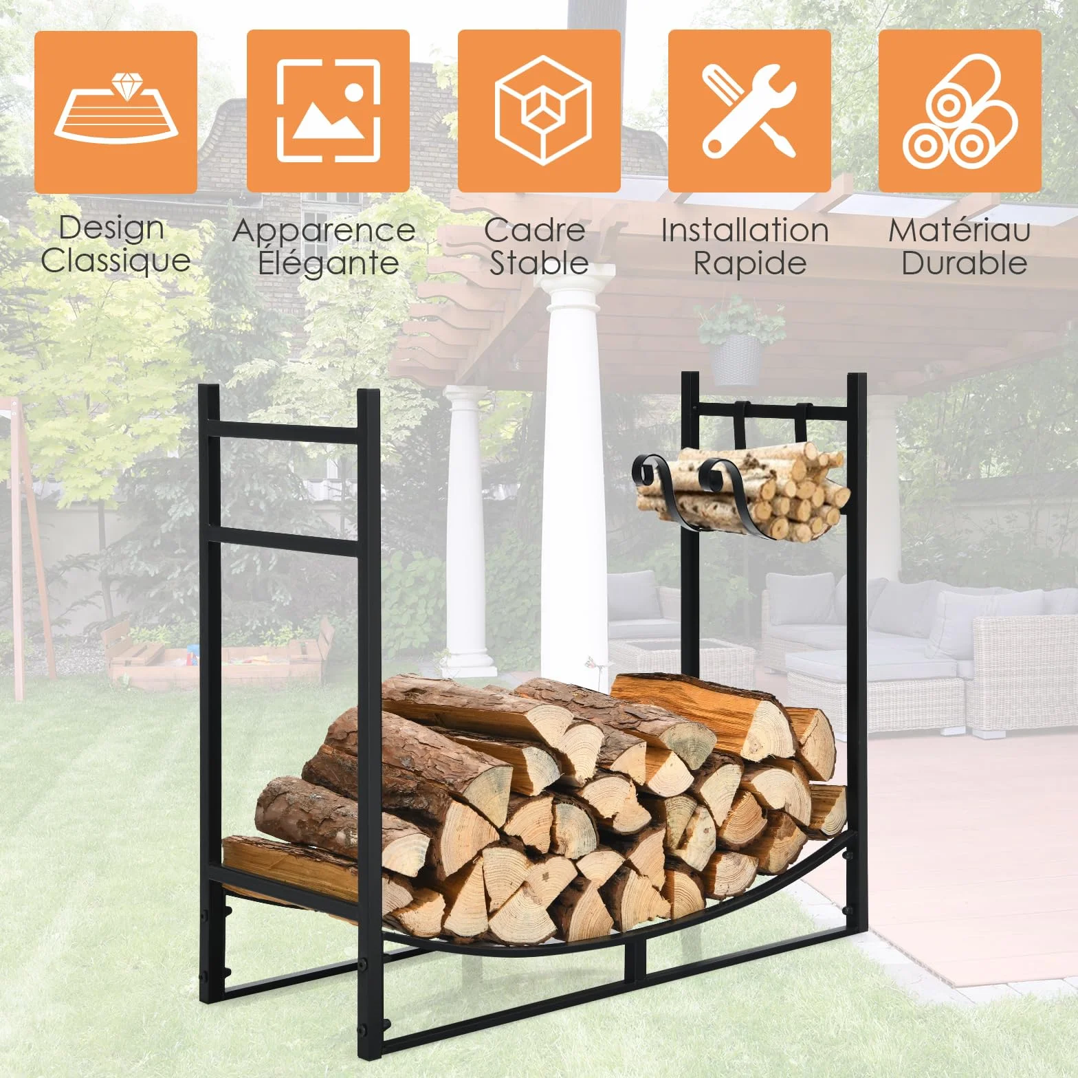GYMAX Porte-Bûches Métal 50 kg 82,5 x 33 x 76,5 cm Intérieur Extérieur