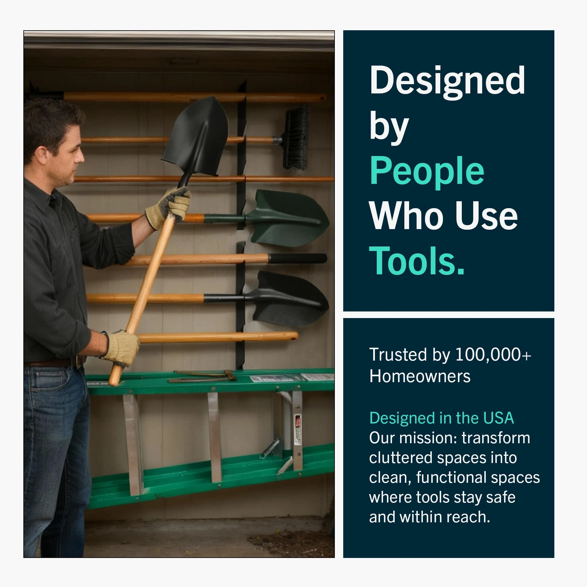 StoreYourBoard Organiseur horizontal pour outils d'abri de jardin – Organiseur mural pour outils de garage – Organisateurs d'outils en acier robuste et rangement pour pelles, râteaux, balais