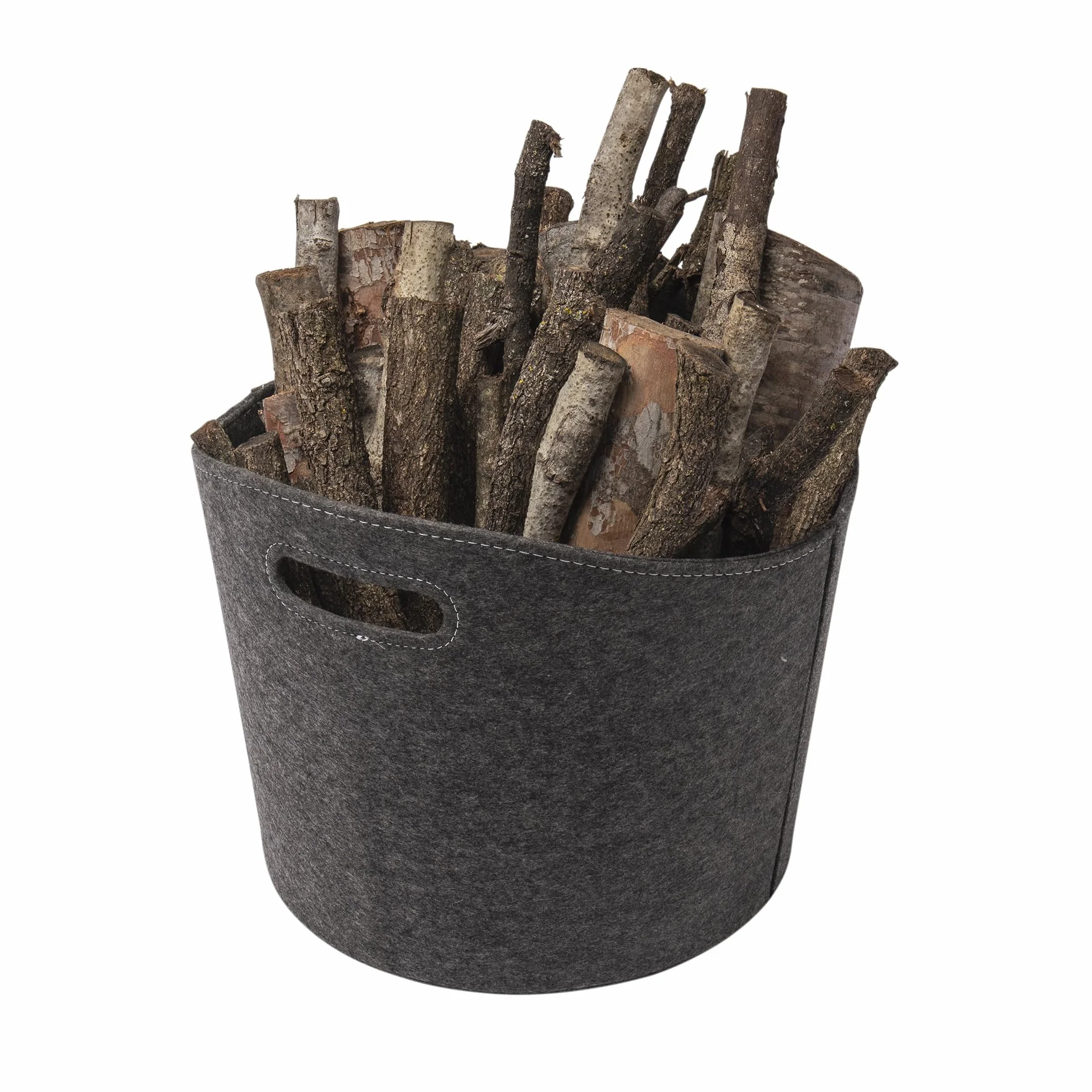 Panier à bûches rond feutre gris Ø39 x H31 cm pliable rangement jouets magazines