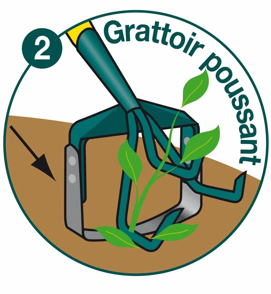 Griffe 3 dents + grattoir oscillant NaturOvert – outil désherbage et ameublissement sol – lame acier trempé 38-46 HRC – jardinage précis
