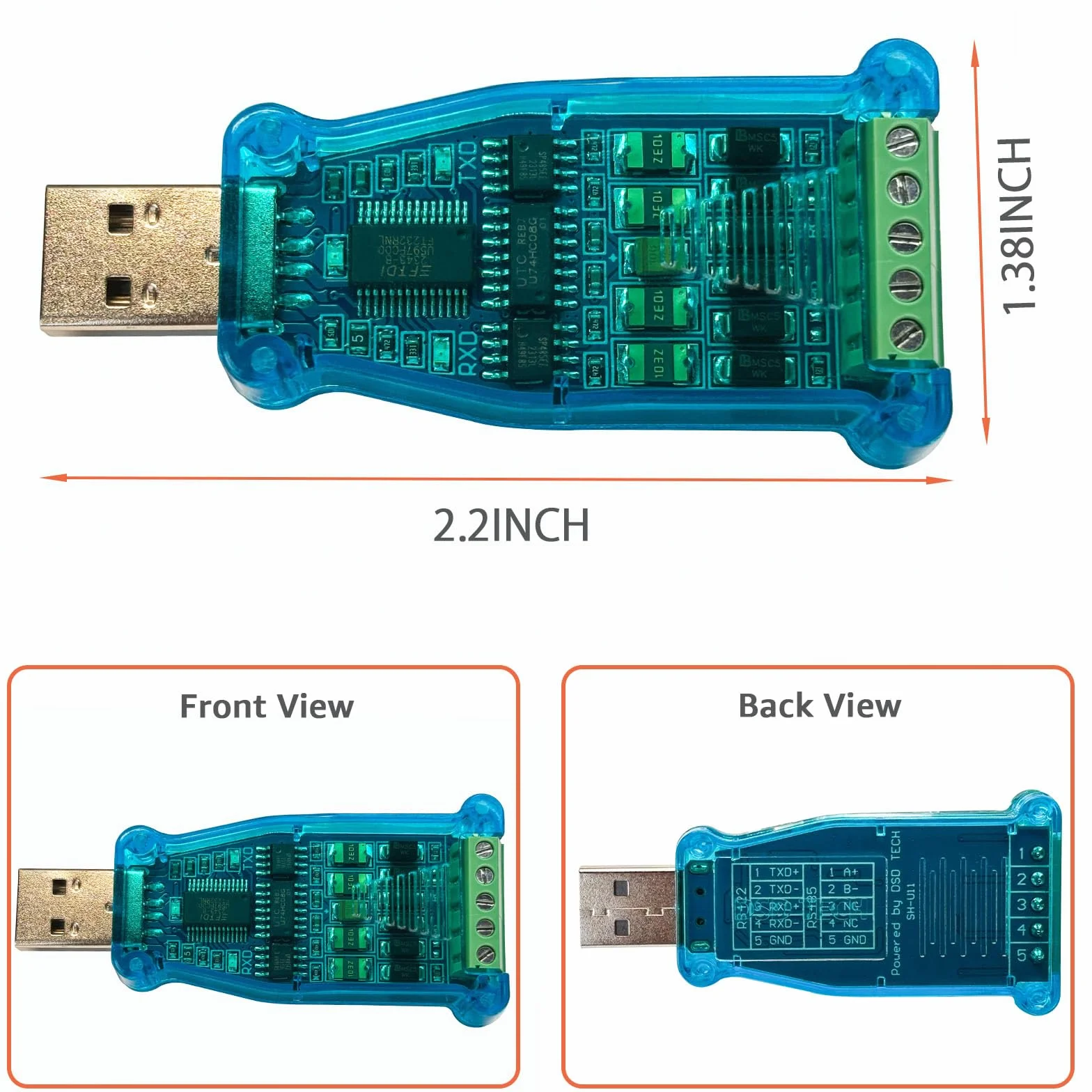 DSD TECH SH-U11 Convertisseur USB vers RS485 RS422 FTDI FT232R Modbus