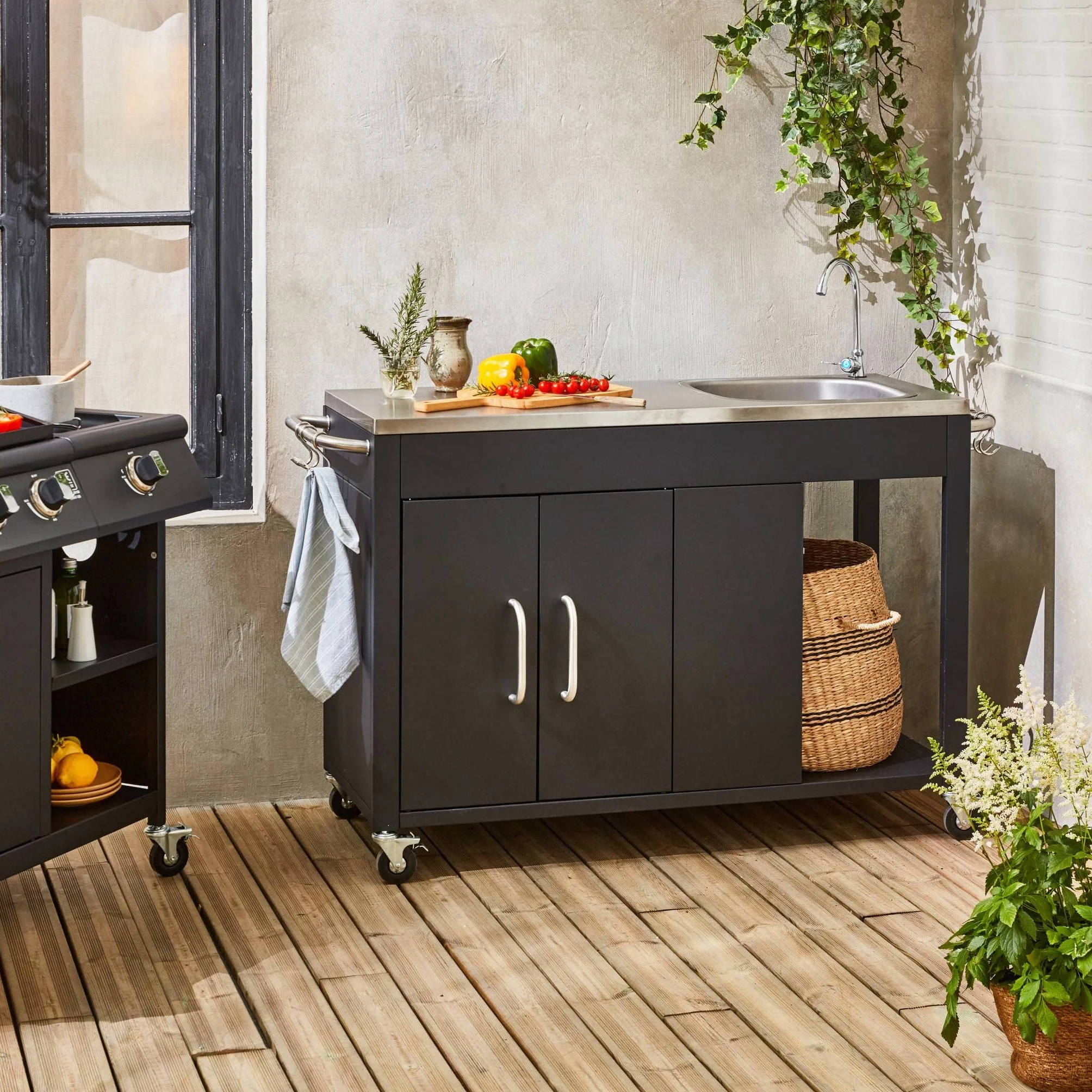 Alice's Garden Cuisine extérieure acier noir L139xP70.6xH113 cm