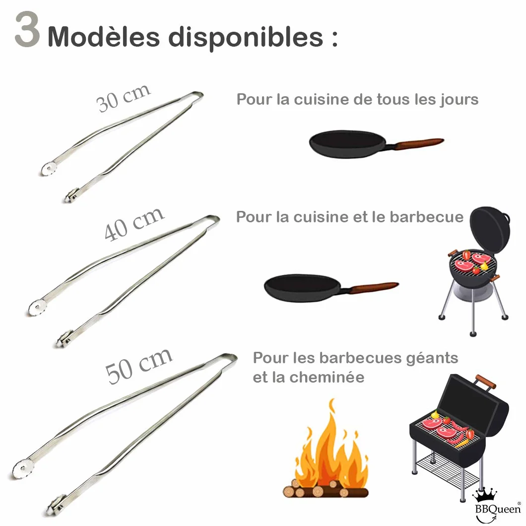 Grande Pince INOX à roulettes Multifonctions pour Barbecue, Taille 50 cm