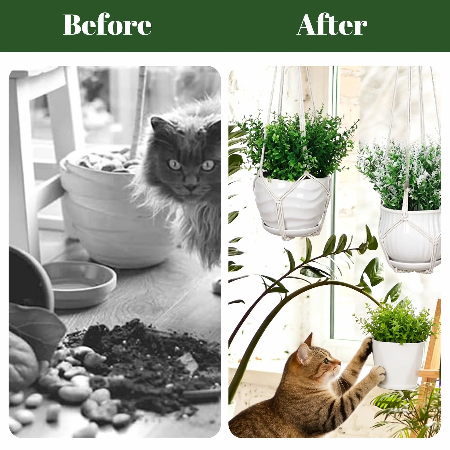 Suspensions pour Plantes en Macramé Lot de 3, Crochets Inclus, Support Intérieur Extérieur, Style Boho, Ivoire